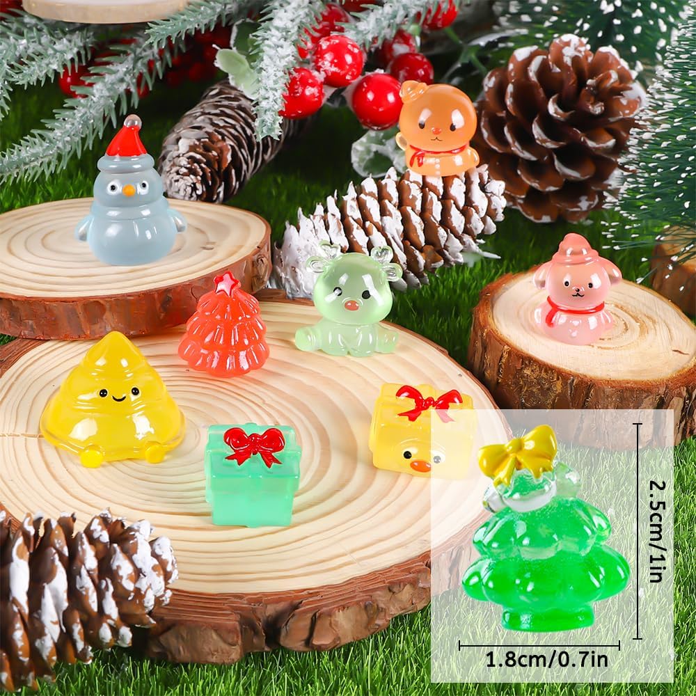 XIMISHOP 40PCS Mini Christmas Luminous Resin Ornaments,40 Styles Cute Little Small Christmas Miniature Resin Santa Snowman Figures Glow in the Dark for Xmas DIY Garden Dollhouse - Image 3