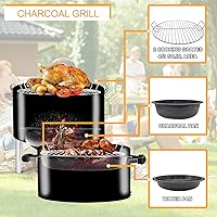Vista 4 de Charcoal BBQ Grill, Heavy Duty 3-in-1 Barbecue Smoker Grill for Garden Camping Outdoor Cooking and Grilling