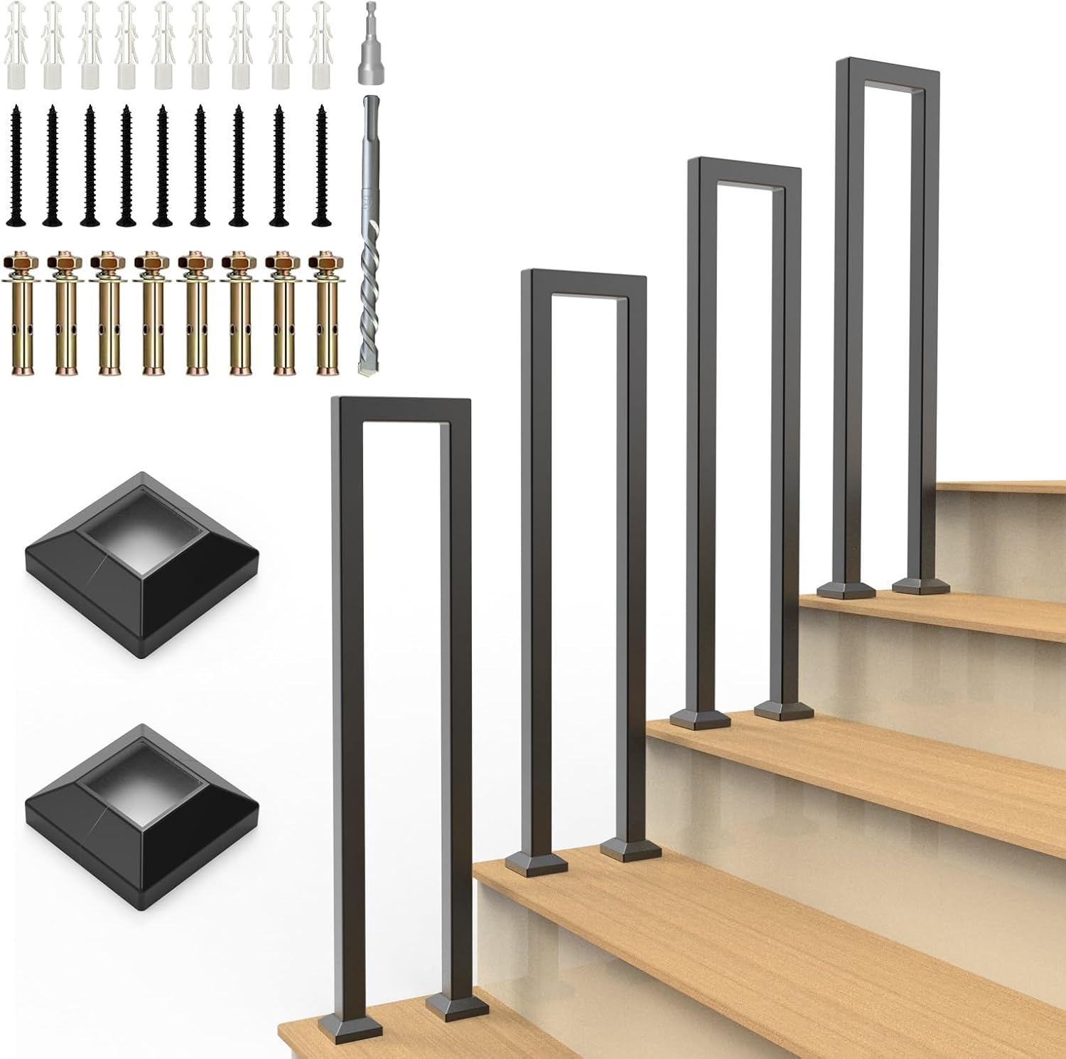 U-Shaped Staircase Handrails for Outdoor & Indoor Steps, Industrial Hand Rail Floor Mounted, Non-Slip Wrought Iron Step Railing for Porch, Loft, Corridor, Garden (Height: 29.5in/75cm)