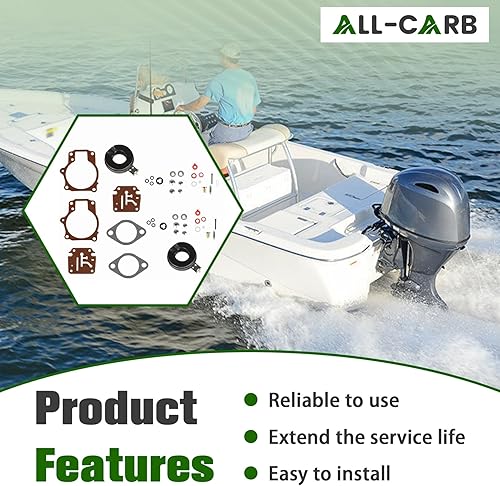 Miniatura 7 de ALL-CARB Paquete de 2 kits de reparación de carbohidratos con flotador de repuesto para Johnson Evinrude 396701 18 20 25 28 30 35 40 45 48 50 55 60