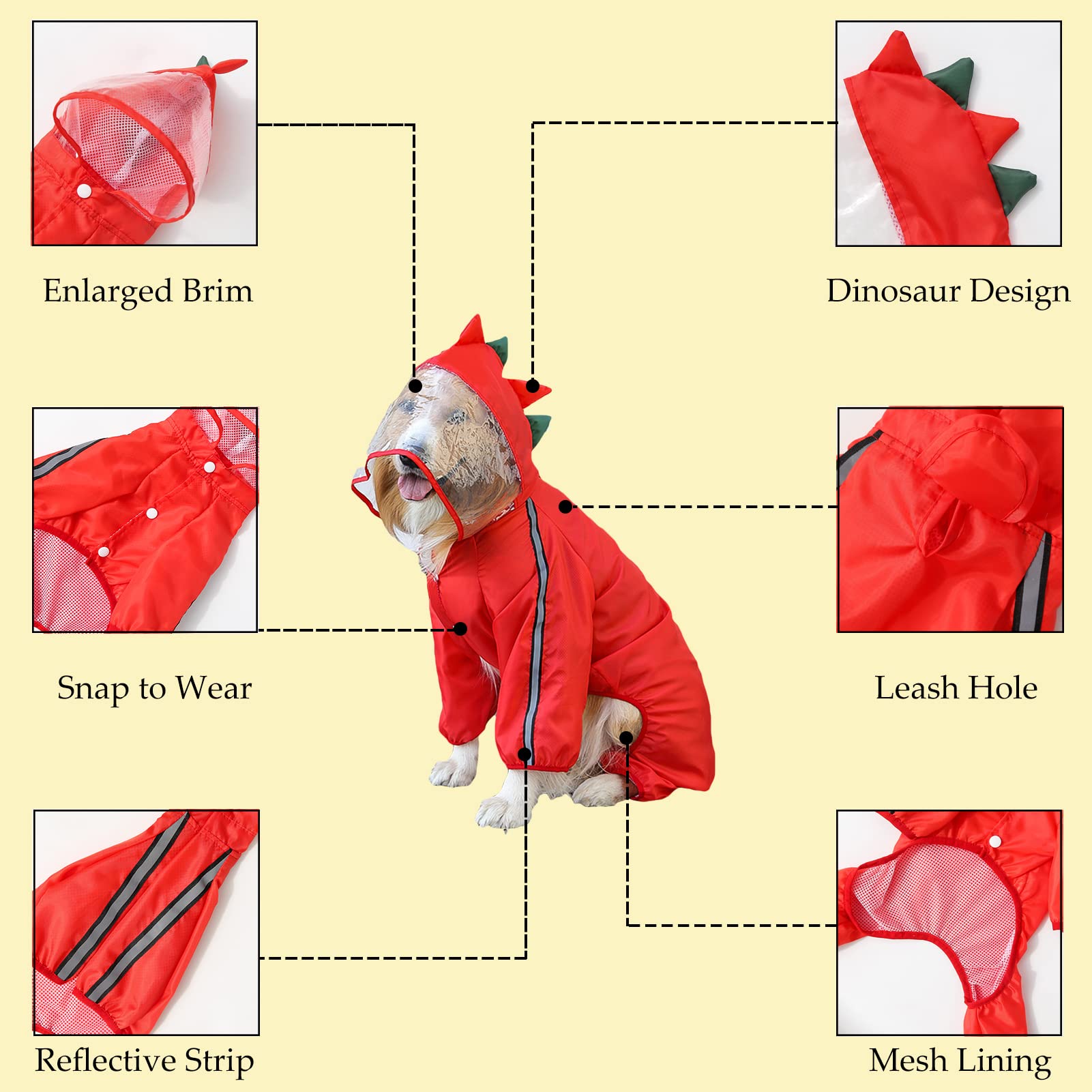 SEIS Dog Raincoat Hooded Dinosaur Pet Rain Wear Waterproof Frog Pet Poncho Light Breathable Dogs Suit Reflective Strap Pet Outfit for Small Medium Large Dogs (M (Back Length 30cm/11.8