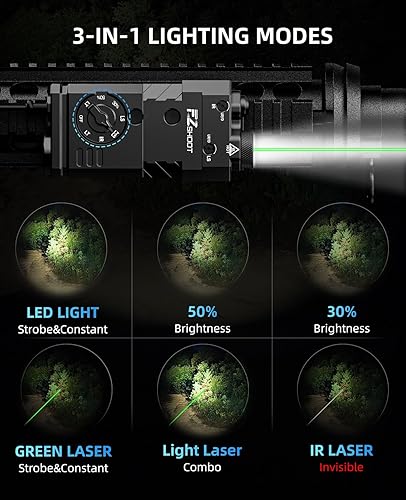 Miniatura 3 de EZshoot Luz de rifle de 1600 lúmenes, láser IR 3 en 1, combo láser de luz Ar magnética recargable con interruptor remoto, linterna táctica para