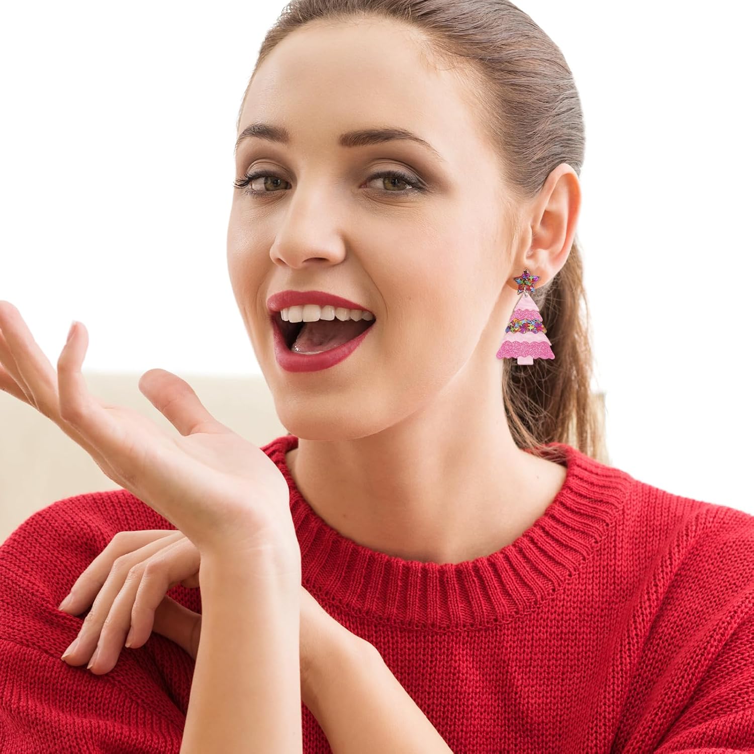 Christmas Tree Earrings for Women Sparkling Acrylic Christmas Earrings Lightweight Earrings Fun Cute Holiday Earring Xmas Drop Dangle Earrings Jewelry - Image 3