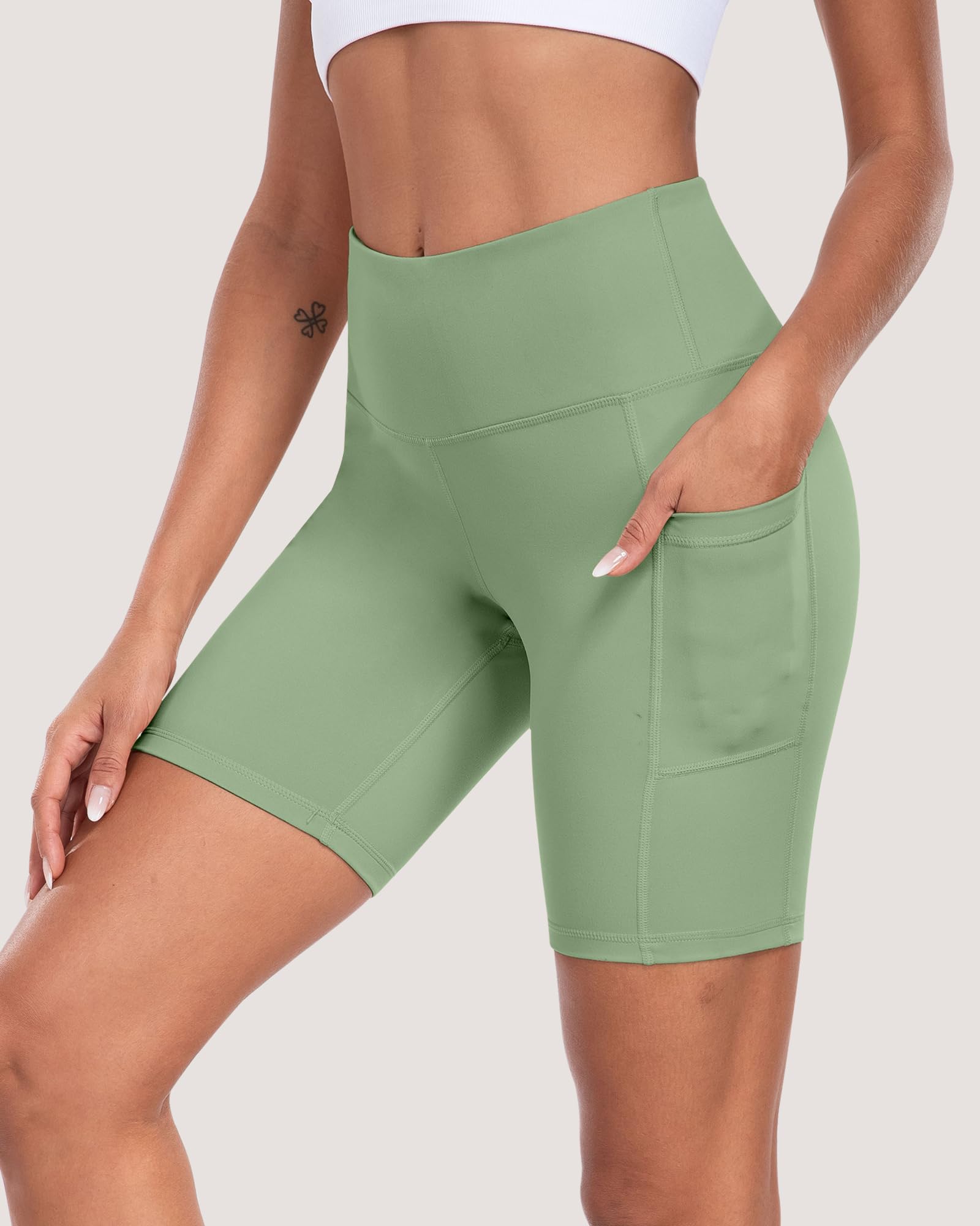 Pantalones cortos de ciclista para mujer con bolsillos, cintura alta de 8 pulgadas, control de abdomen, suaves, atléticos, entrenamiento, gimnasio, yoga — view 21