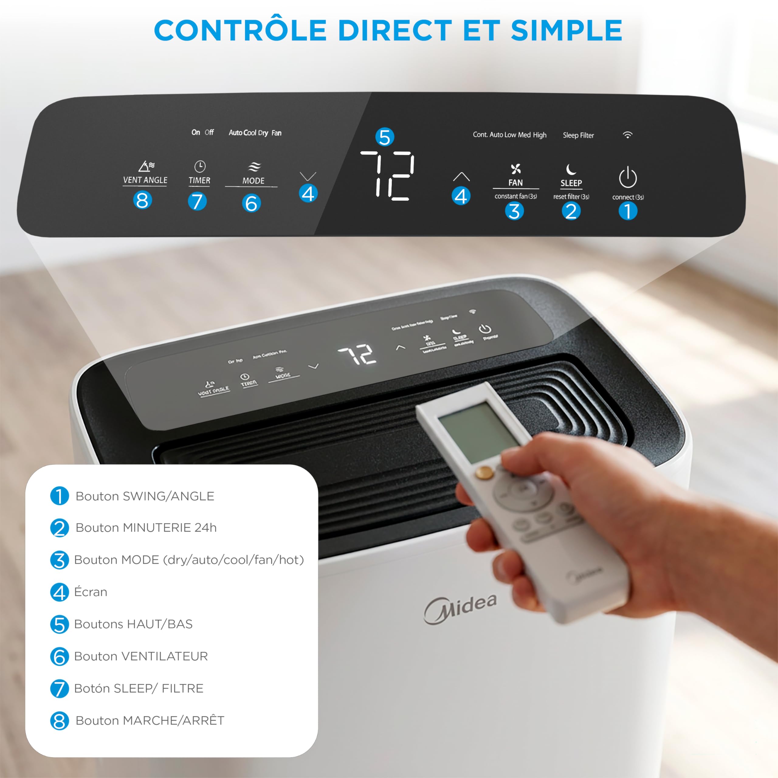 MIDEA Climatiseur Mobile Silencieux 12000 BTU avec Évacuation | 4 en 1: Climatisation, Ventilation, Déshumidification, Sleep | Clim Portable avec Contrôle App & Télécommande | Kit de Fenêtre Inclus