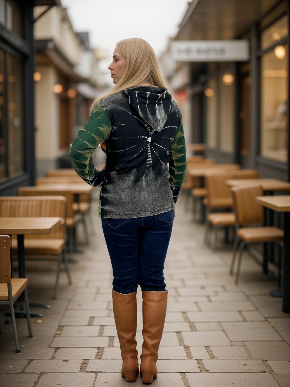 Agan Traders Women's 2026 Winter Boho Rib Knit Patch Tie-dye Hoodie Sweatshirt Jacket - Image 5