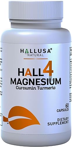 HALL4 Magnesio 60 cápsulas 4 complejos de magnesio malato, aspartato, taurato, bisglicinato y curcumina cúrcuma energía, función muscular, salud