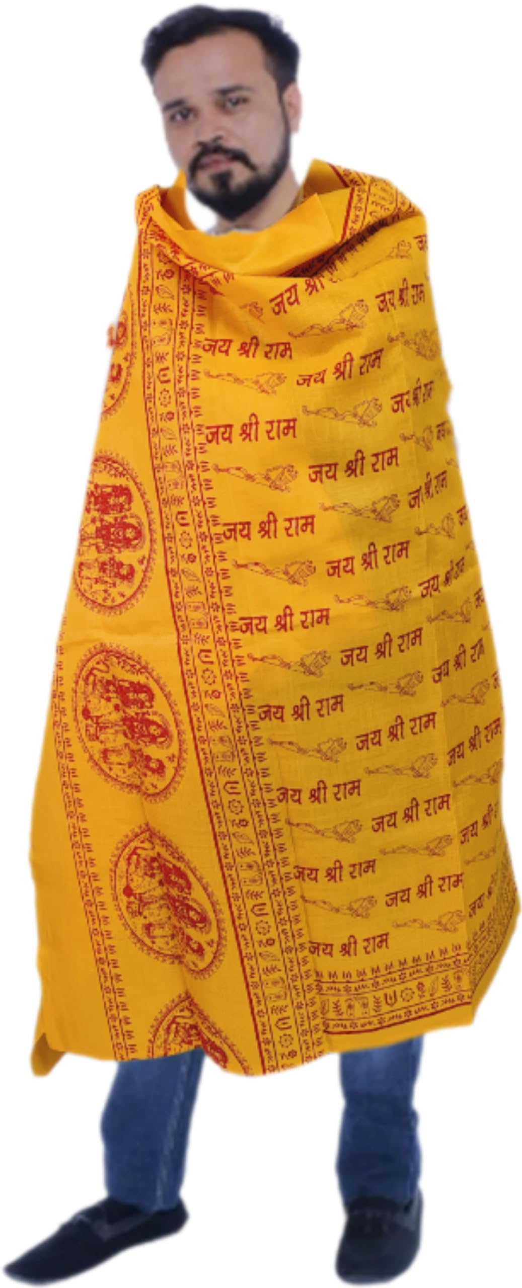 HOPE KARTFull Body Size Jai Shree Ram Shawl with Ram Ram Name for God Prayer Pooja for Men Women, Cotton, Orange, 1.8 x 1.10 Meters, Pack of 1