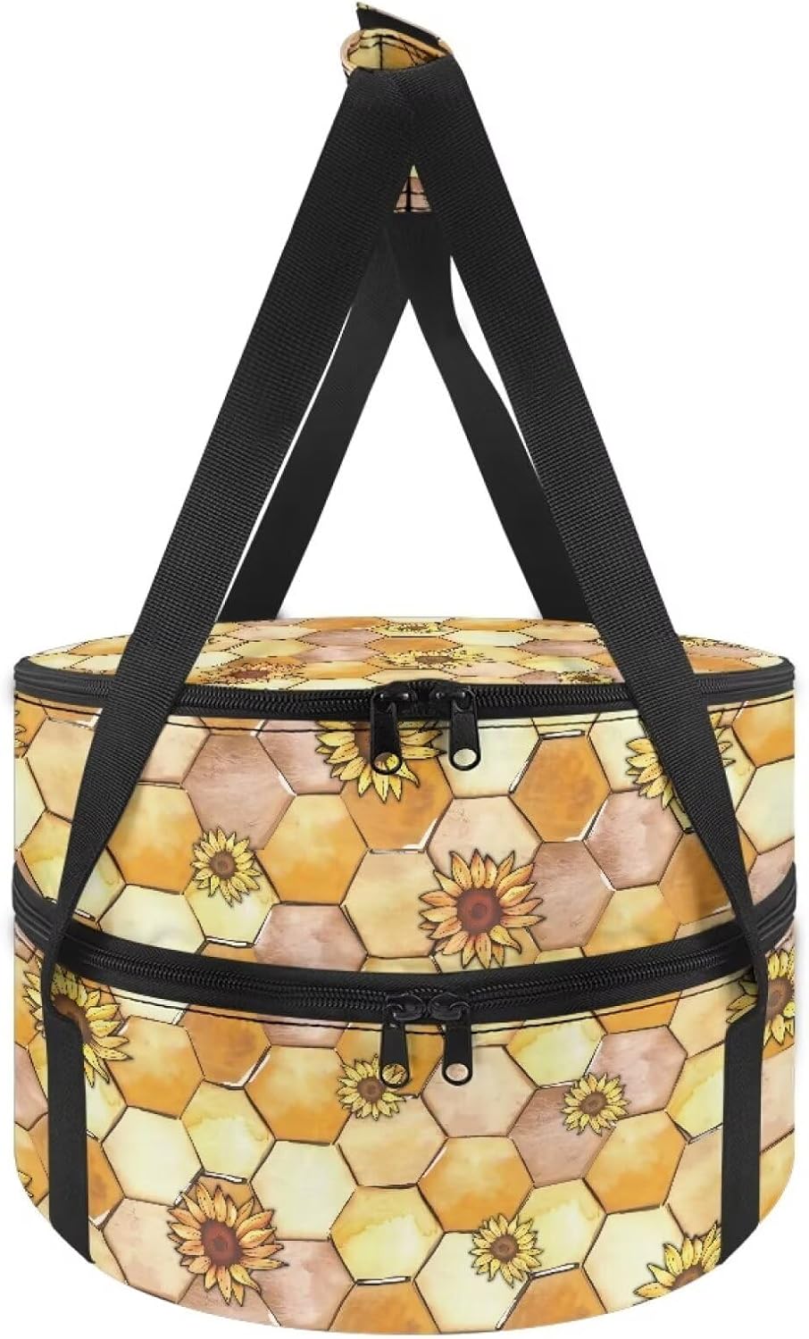 Casserole Carrier Bees Gold Pie Carrier With Lid and Handle Round Insulated Food Carrier for Picnics Parties Travel Fits 9 x 13 Inches Casserole Dish