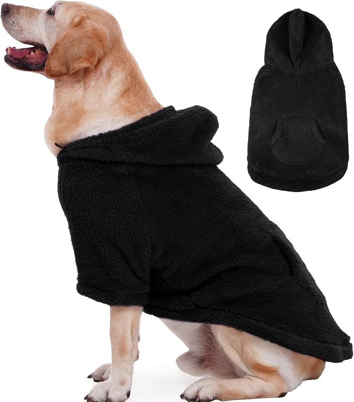 Moletom Fuzzy para Cães IDOMIK com Capuz Ajustável e Abertura para Guia, Preto, 3XL