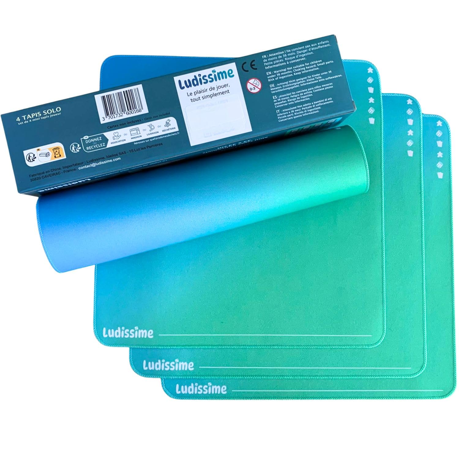 Lot 4 Mini Tapis de Jeux de société 33x33 cm pour Cartes | 4 tapis individuels : 1 par joueur, néoprène antidérapant, format compact pour cartes, famille et voyage