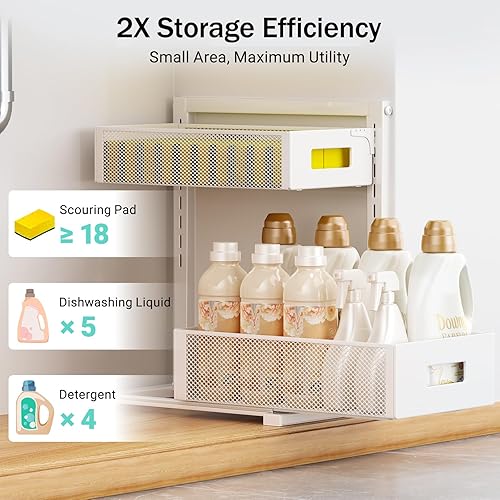 Miniatura 6 de Organizador para debajo del fregadero, organizador de baño de 2 niveles de altura ajustable, organizador de gabinete extraíble, organizadores de