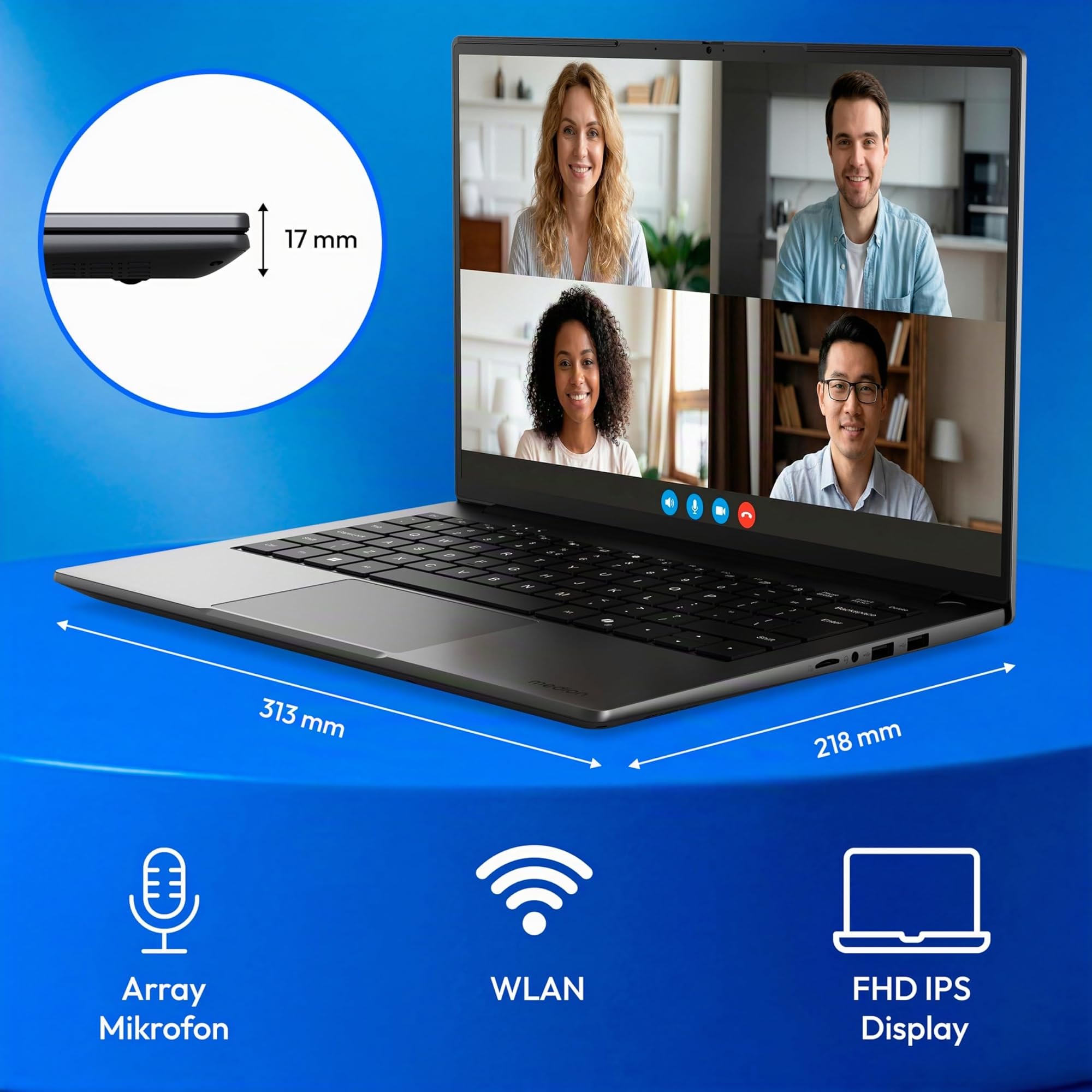 MEDION Avantum 14 E1e 35,5 cm (14 Zoll) Full HD Laptop - Intel N4500 | 8 GB DDR4 RAM, 128 GB Flash-Speicher, Intel UHD Grafik, WLAN, Webcam, Windows 11 Home S-Modus, ohne Netzteil