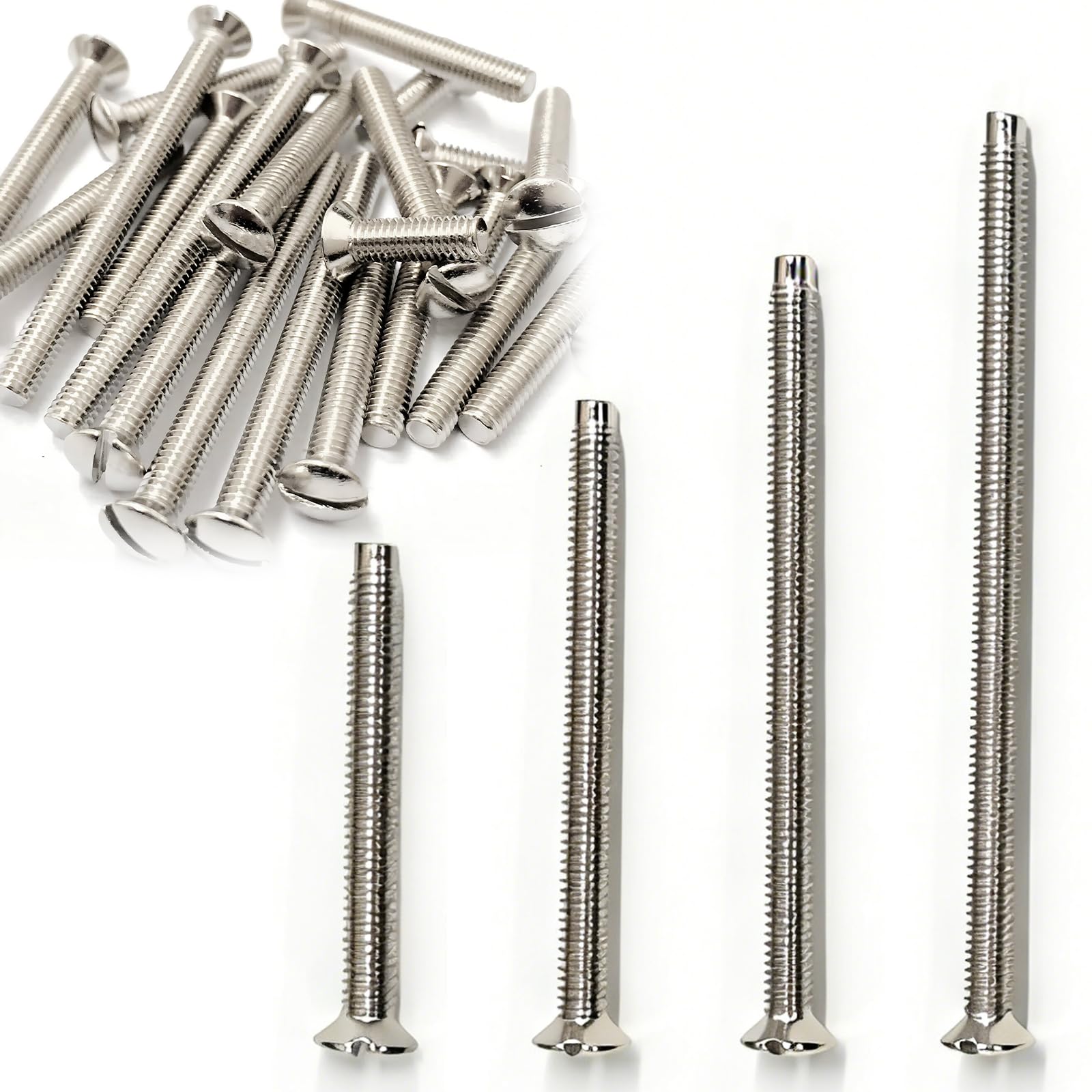 40PCS M3.5 Electrical Socket Screws, Silver Flat Head Slotted Machine Screws, Mixed Length 30mm, 40mm, 50mm, 60mm, Electrical Switch Screws for Socket & Switch Installation, Back Boxes & Faceplates — image 1