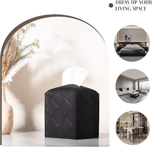 Miniatura 10 de Cubierta de caja de pañuelos de cuero PU cuadrado soporte de pañuelos dispensador de papel organizador de papel facial para encimera de baño,