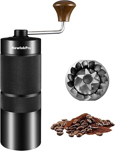NewlukPro Molinillo de grano de café, molinillo de café manual que ahorra mano de trabajo, molinillo de rebabas con cuerpo de aluminio, núcleo de