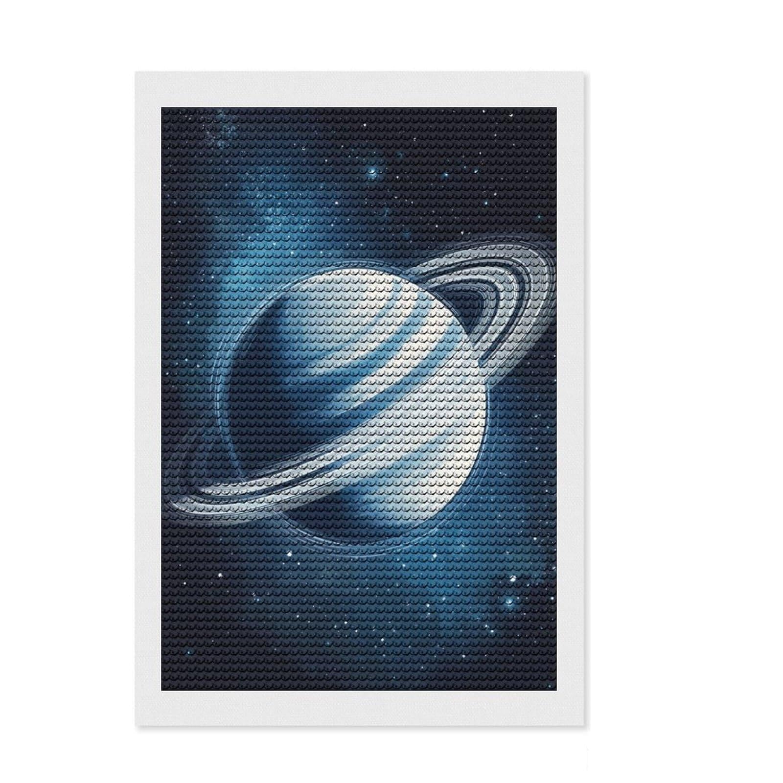 Junmoney Saturn in Space DIY Diamond Art Canvas Kit 8"x12", Birthday Gift, Vintage Style Decor, for Beginners, Artistic Hobby
