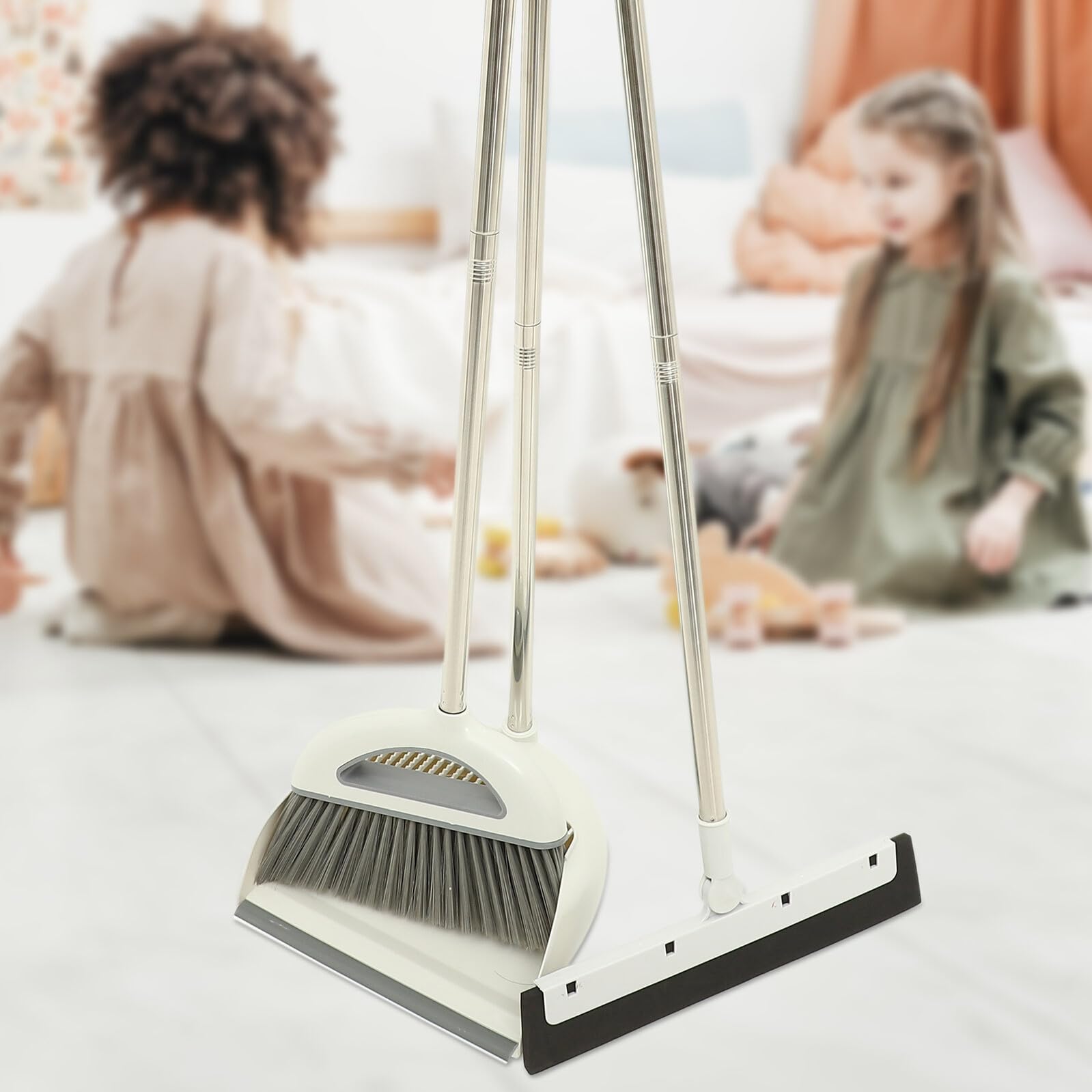 iplusmile Escoba Recogedor para Limpieza Hogar Herramienta Multiusos para Suelos Kit Ergonómico con Cabezal Antiadherente para Interiores y Exteriores Duradero y Fácil de Usar