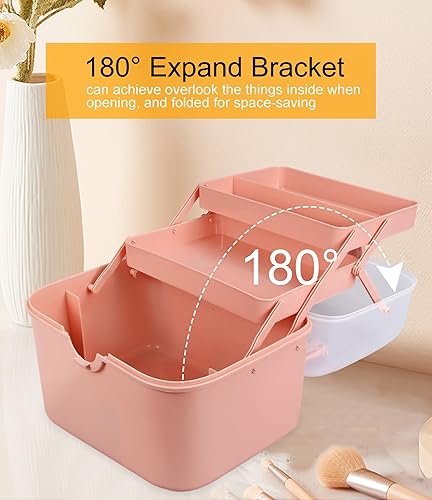 Miniatura 3 de Qudqju Caja organizadora de manualidades, caja de almacenamiento de arte rosa con asa, caja de costura, organizador de primeros auxilios, caja de