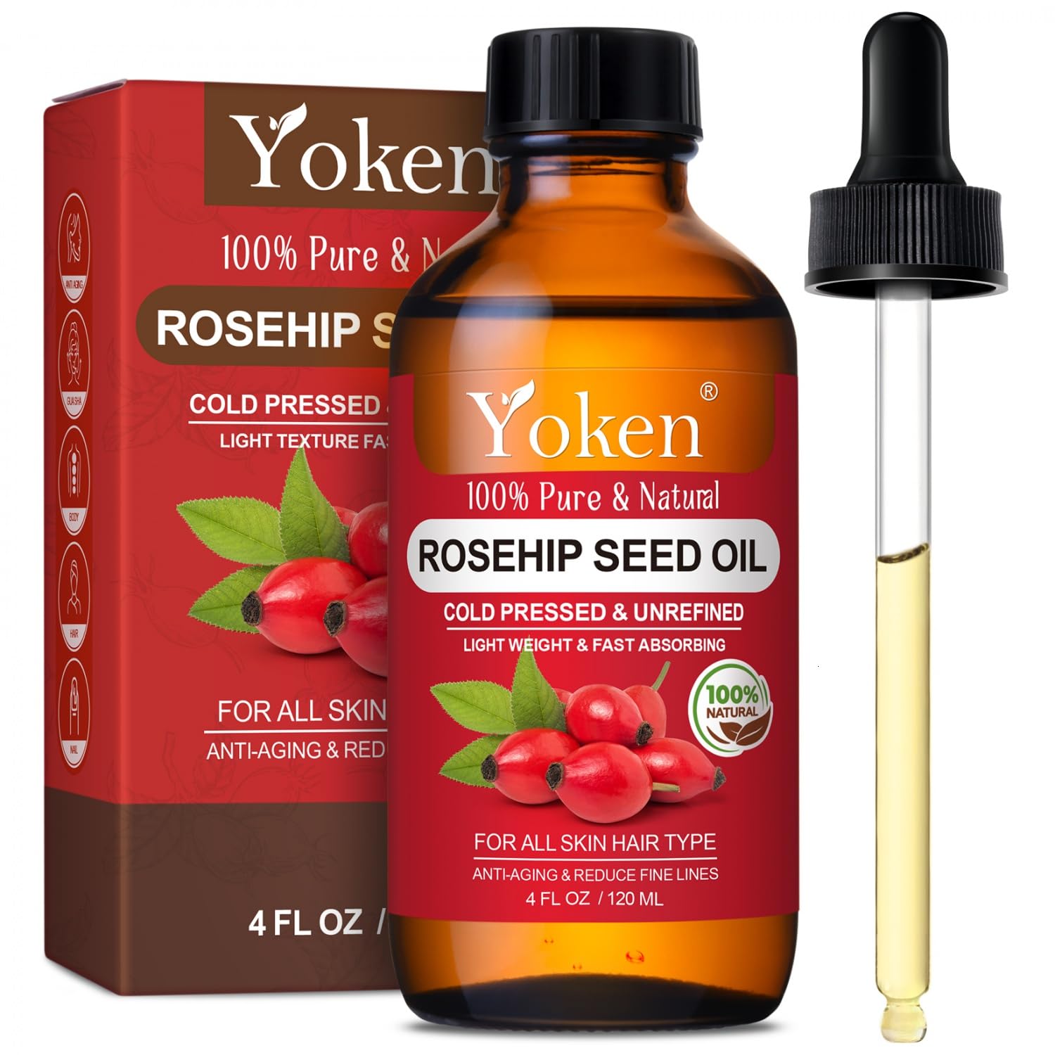 Rosehip Seed Oil for Face 4 fl oz 100 Pure & Natural Cold Pressed Unrefined Organic Rosehip Oil for Skin, Hair, Nails, Anti-Aging Facial & Gua Sha oil