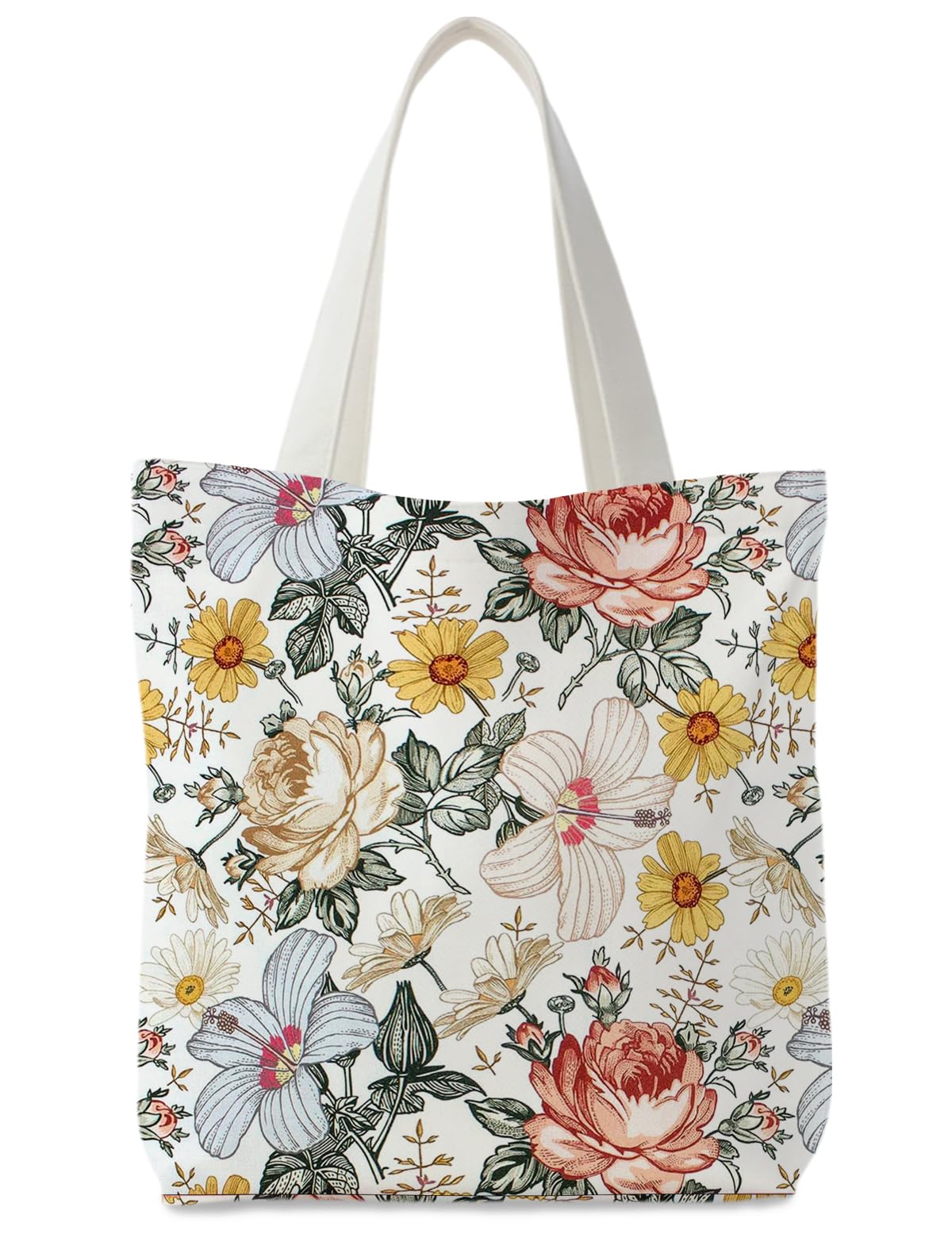 Supwhd Floral Tote Bag, Floral Canvas Tote Bags for Women, Floral Gifts