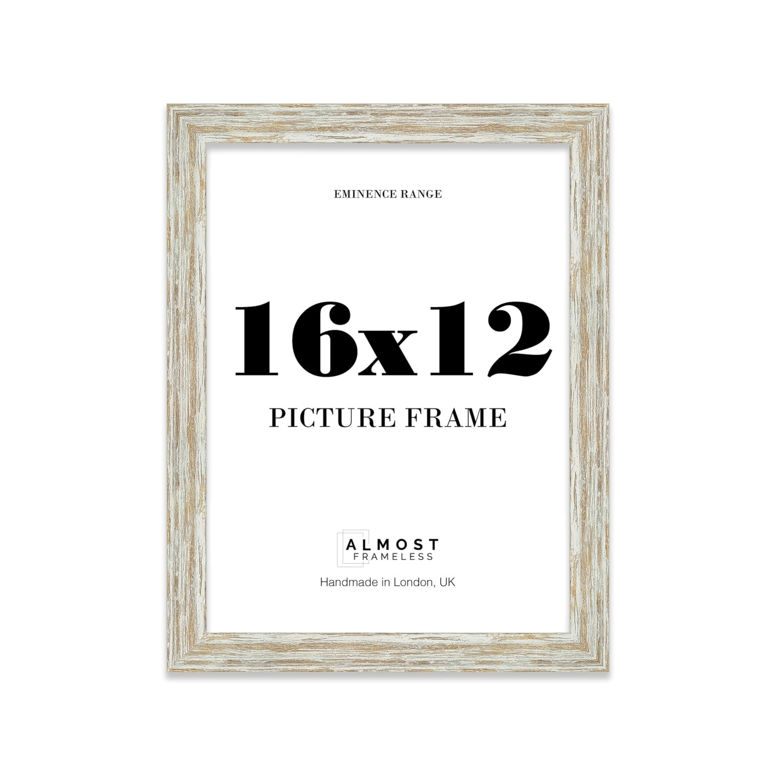 16x12 Distressed White Oak Picture Frame - Rustic Wood Industrial Effect Photo Frame for Wall Display, Ideal for Posters, Prints & Home Décor, Wall Hooks, 32mm Edge - 1 Pack