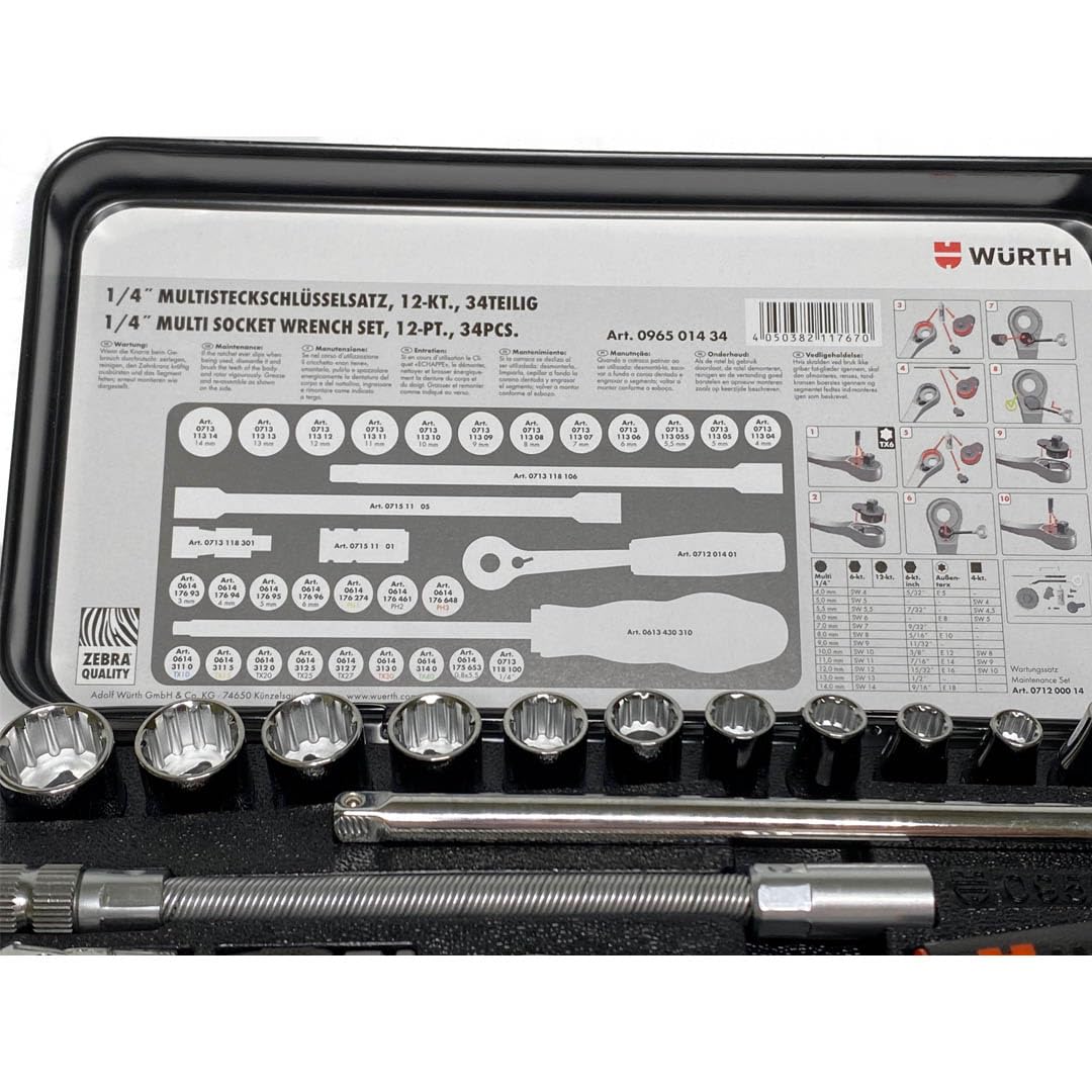Zebra Würth 1/4 Zoll Steckschlüsselsatz 34-teilig