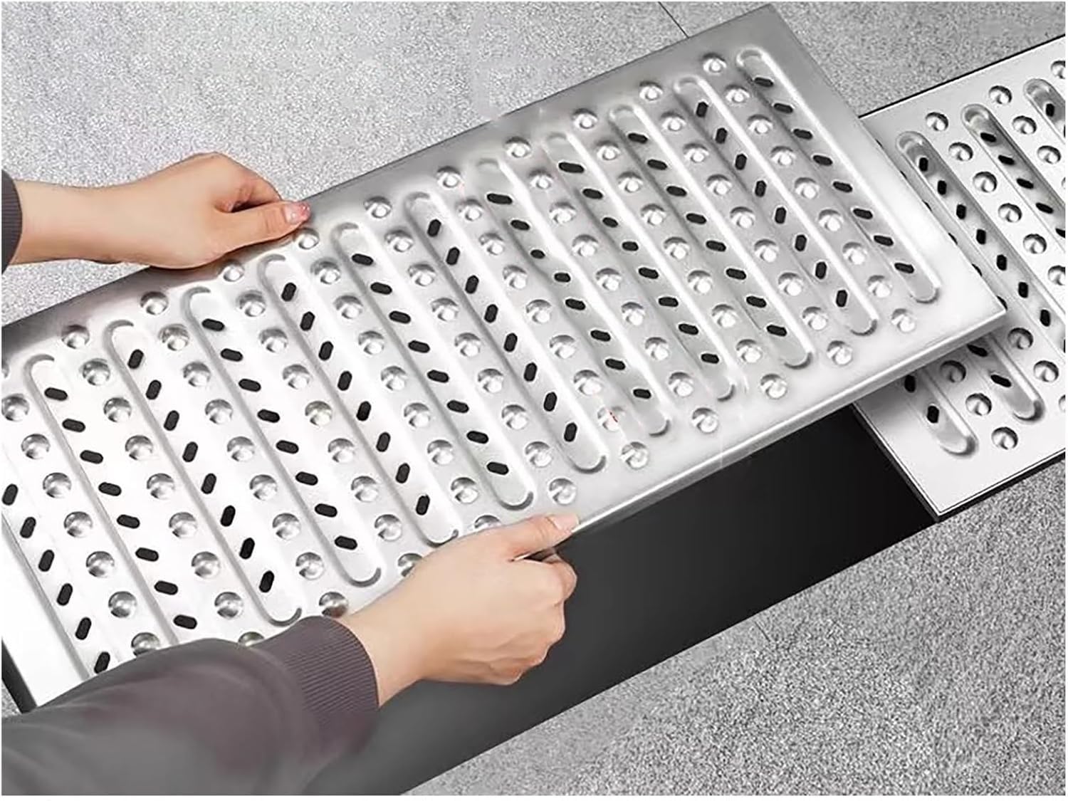 Grille de caniveau en acier inoxydable pour évacuation extérieure L58xI25cm