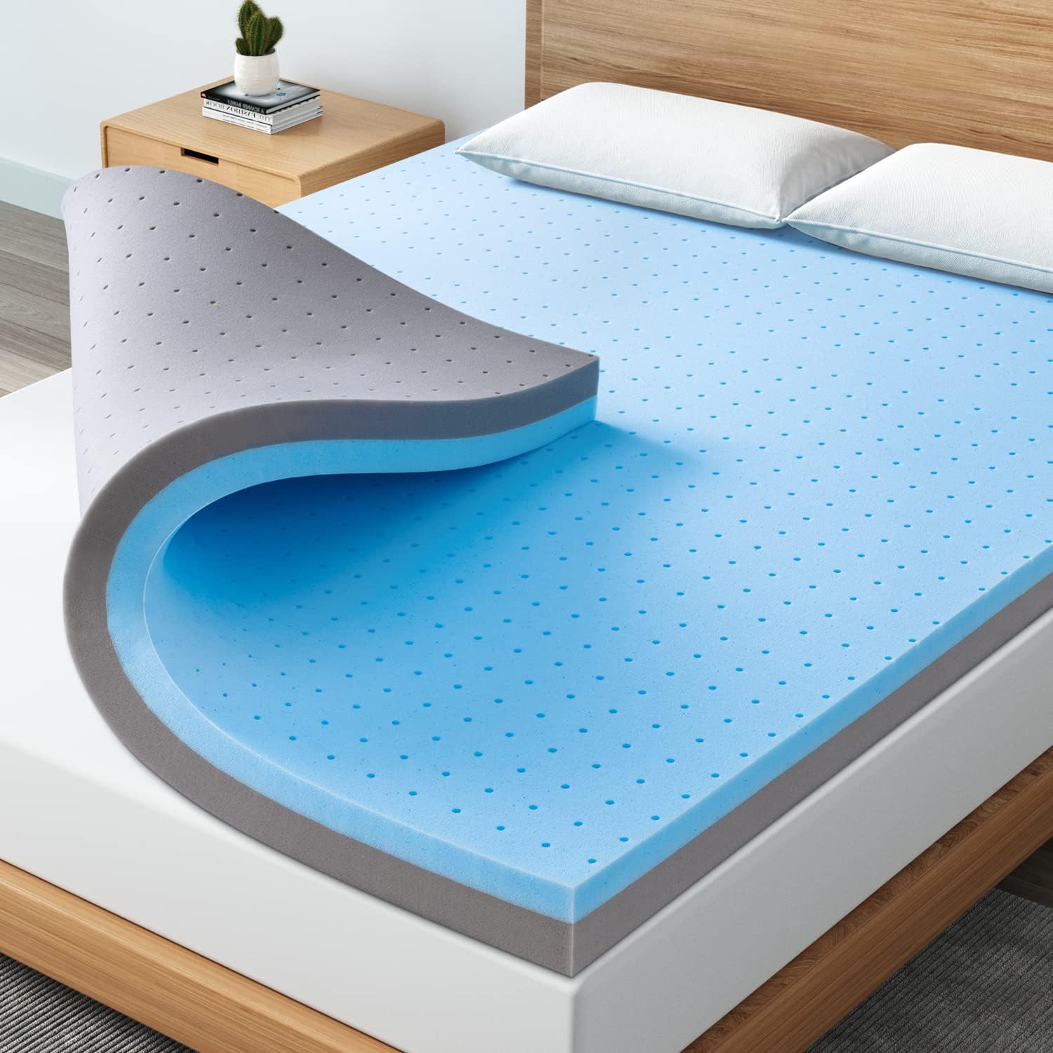 Surmatelas Pur Coton 300 Fils - Remplissage Duvet Alternatif - Épaisseur Optimale Pour Grand Lit - Housse Lavable Résistante à L'eau - Confort Hôtelier - 7