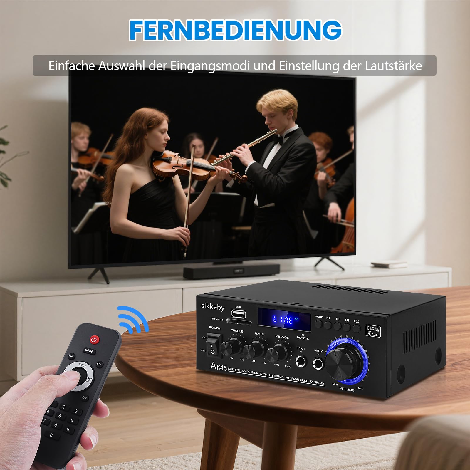 HIFI-Amplificateur,600W Mini récepteur amplificateur audio stéréo Bluetooth,AK45 2-canaux numérique amplificateur audio 12V/220v avec Radio FM,entrée de carte SD/USB pour la maison ou la voiture