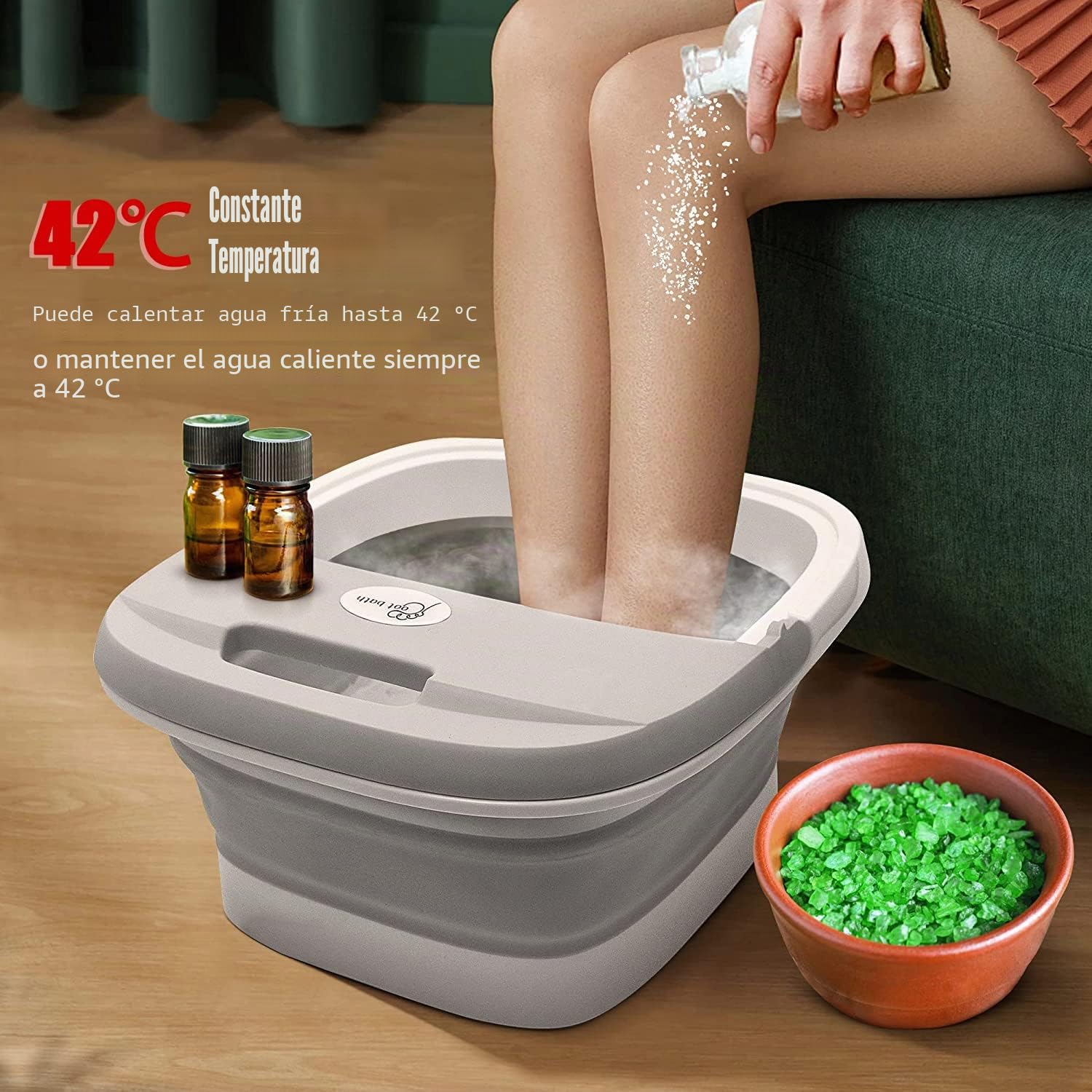 TopHomer Masajeador de Pies Plegable, Baño de Pies Eléctrica 500W, Hidromasaje de Pies con Calefacción + Burbujas + 4 Rodillos de Masaje + Vibración, Pedicura de Pies para Relajar los Pies Cansados