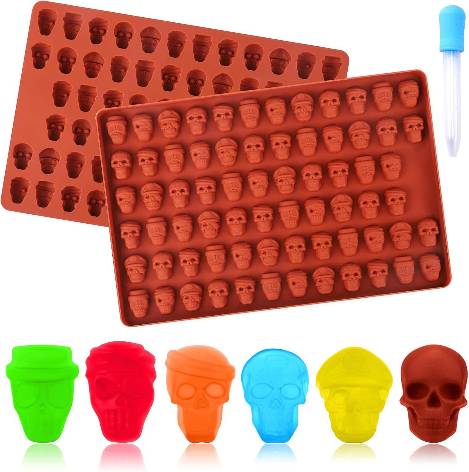 Skull Gummy Candy Molds Silicone, 2 Pack 70 Cavity Non