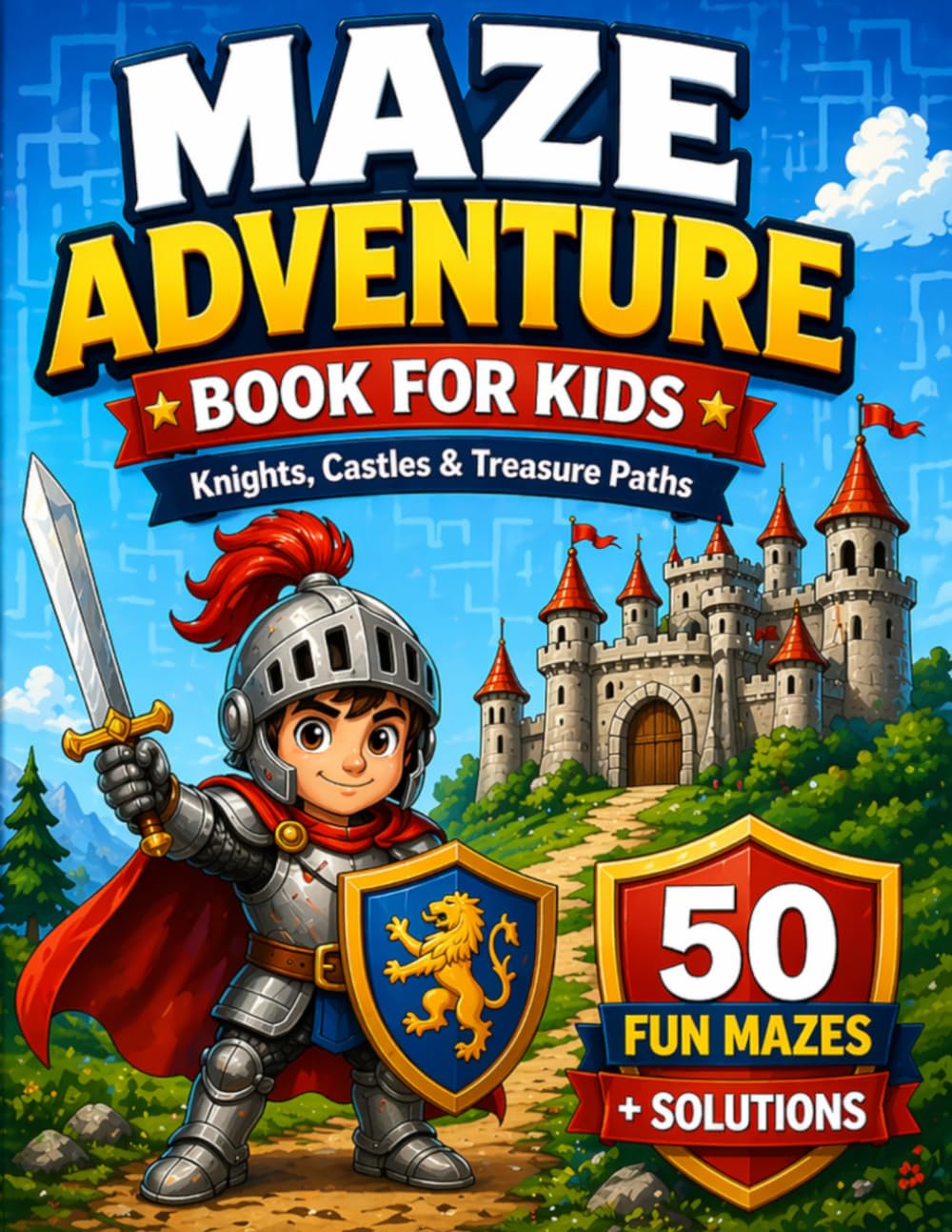 Maze Adventure Book for Kids Ages 6–8: Knights, Castles & Treasure Paths | 50 Fun Mazes with Solutions