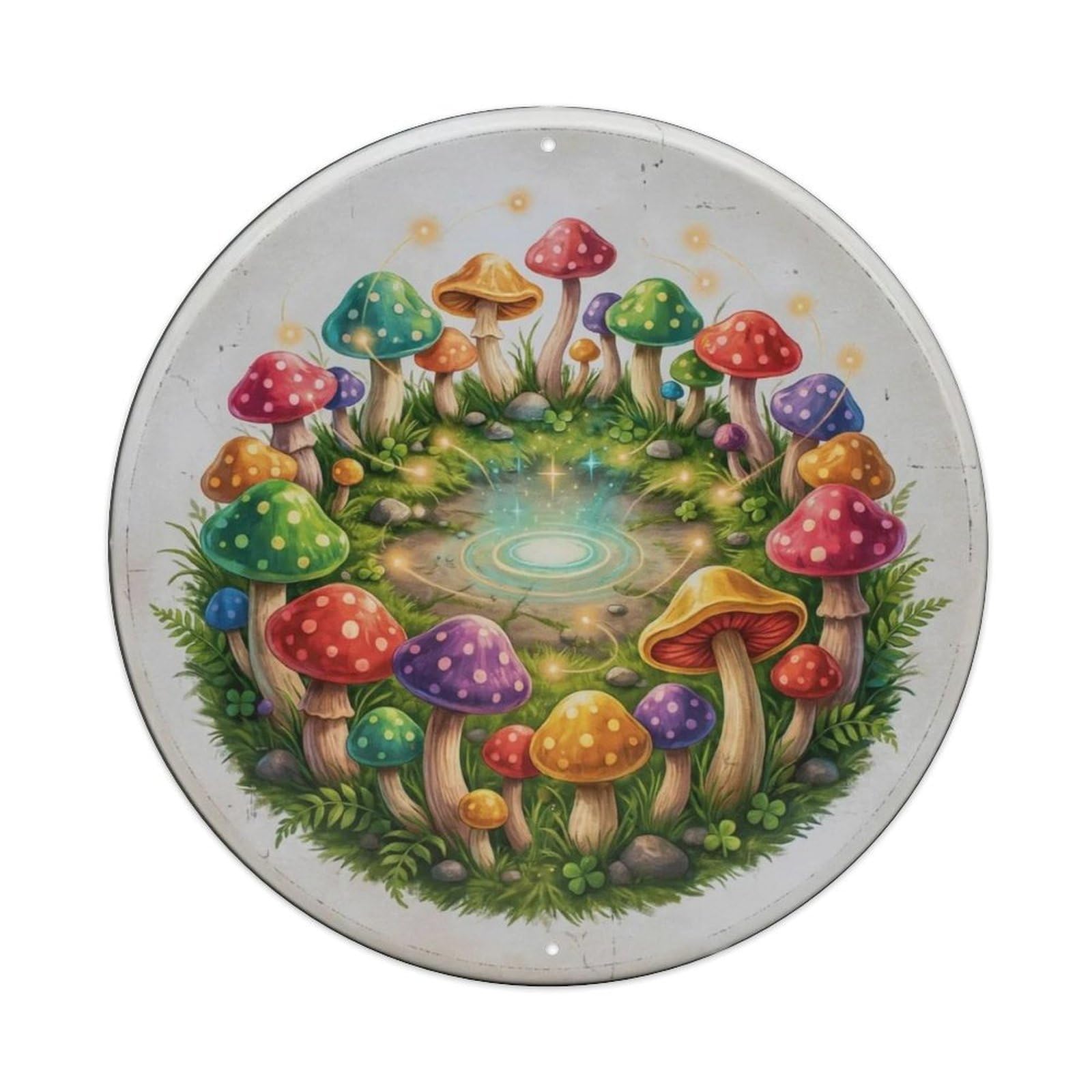 Enchanted Mushroom Fairy Ring Round Metal Tin Sign Plaque