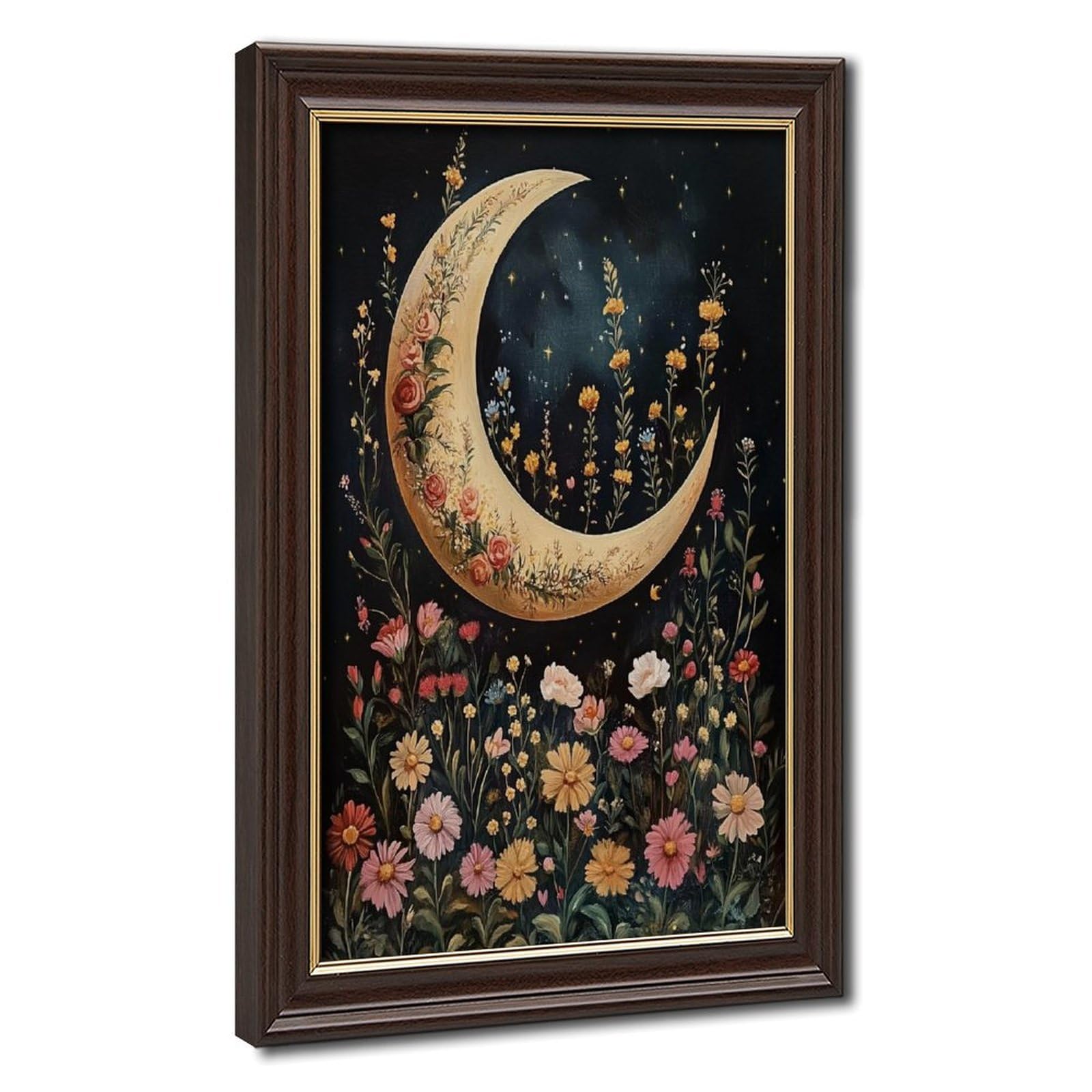 Bareronor Floral Crescent Moon Canvas Poster for Living Room Decor Gift