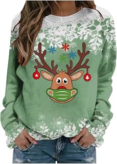 Women Blouse Tops Sale Clearance,Autumn And Winter Casual Christmas Snowman Printed Round Neck Long Sleeve Pullover Blouse Sweatshirt Tops Christmas Jumper Santa Xmas Sweatshirt Ladies UK Size