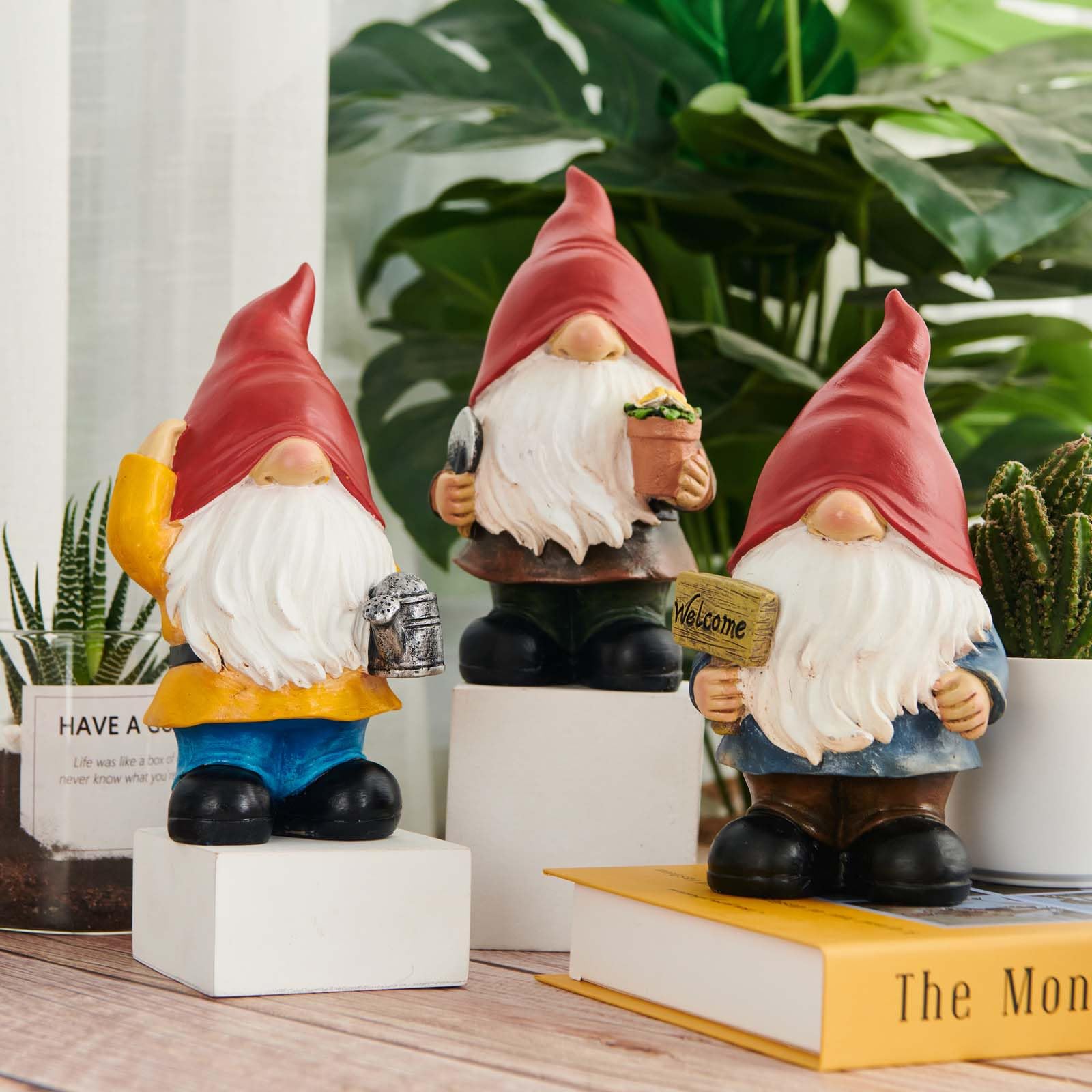 ORIGARDENGarden-Gnomes Home Office Decor - Outdoor Patio Decor Spring Gnome Decorations Indoor Outdoor Resin Gnome Collectible Figurines Preppy Room Decor House Warming Gifts New Home (Garden 3Pack)