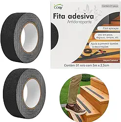 Kit 2 Fitas Antiderrapante Adesivas Piso Externo Escadas Adesivo 5 Metros Cor Preto