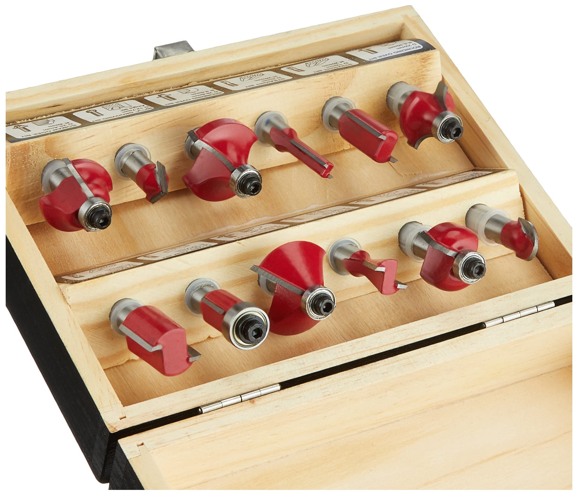 Meister Lot de 12 fraises - Pour le travail du bois - Pour défonceuse avec tige de 8 mm - En métal dur - Fraise à rainurer - Fraise à affleurer - Fraise quart de tige - Fraise à gorge - 5644460