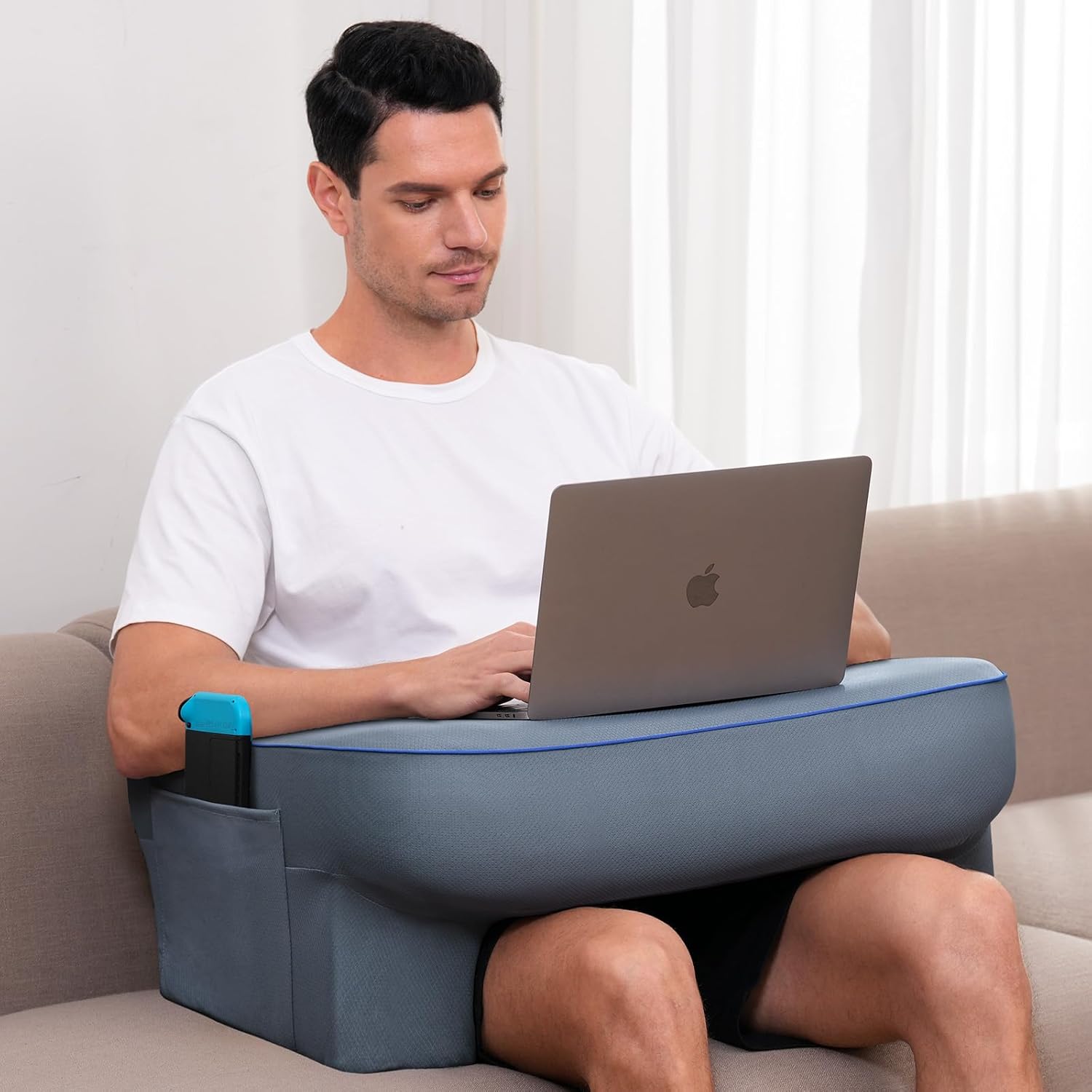 Reading Pillow,Lap Desk Pillow for Laptop,Memory Foam Reading Pillows for Gaming, Arm Rest Pillow for Reading, Working, Crocheting, Playing Game or Sitting in Bed,Sofa (L-Blue)