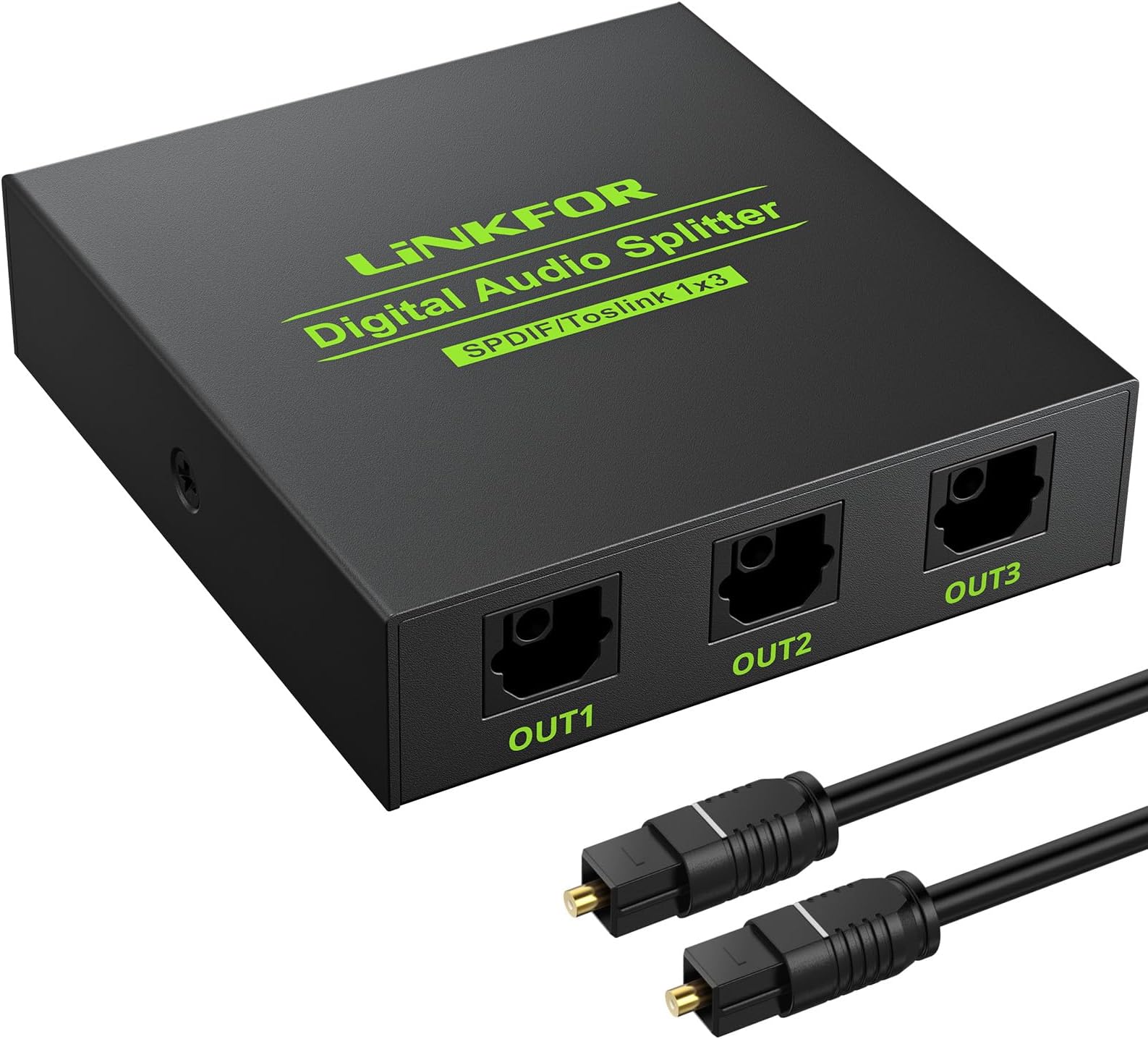 LiNKFOR Digital Optical Audio 1x3 Splitter Digital SPDIF Toslink Optical Fiber Audio Splitter 1 in 3 Out Aluminum Alloy with Optical Cable Support 5.1CH Dolby-AC3 DTS for PS3 Blue-Ray DVD HDTV