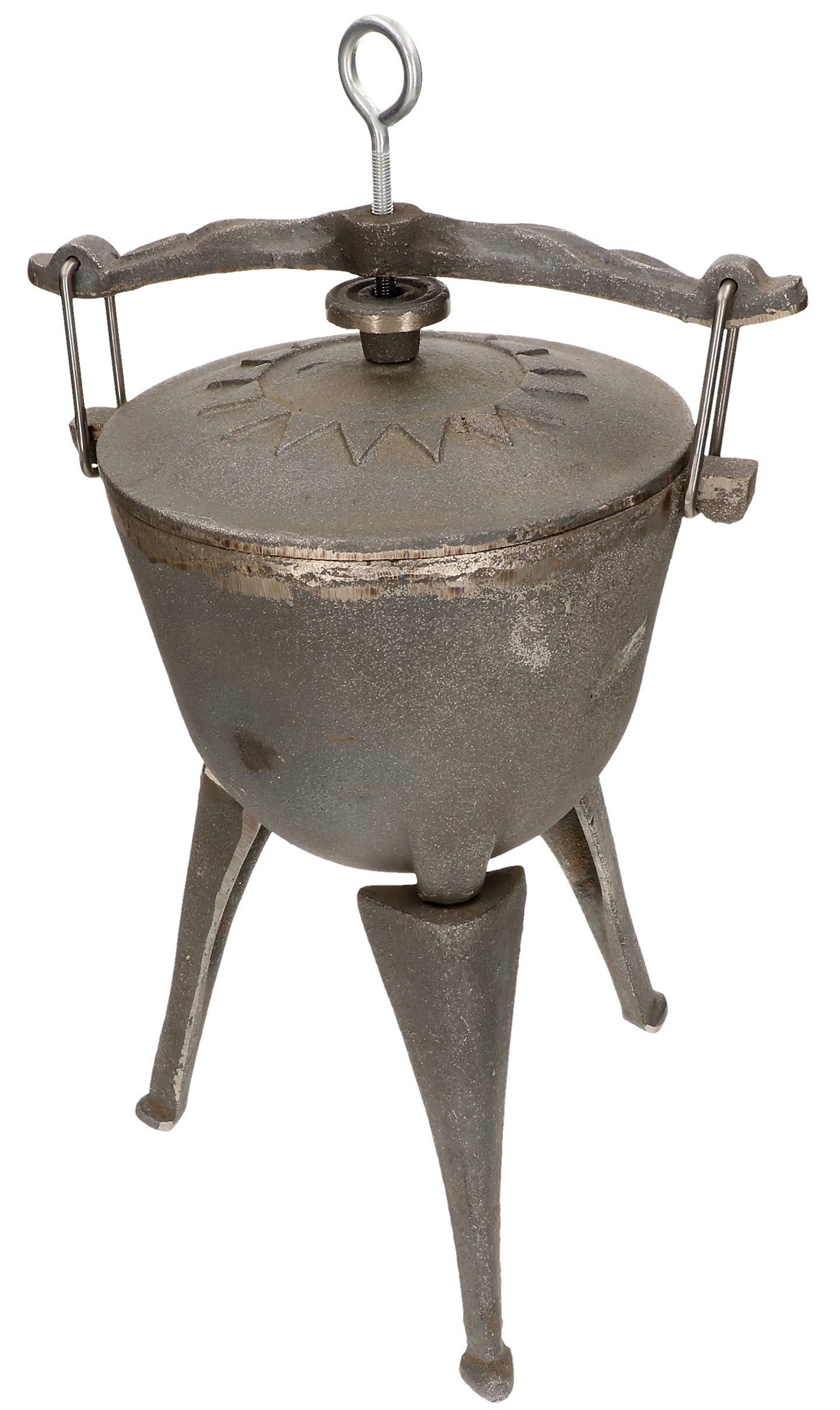 KOTARBAU® Caldero de hierro fundido 5 L, Caldero con patas, Olla de hierro para fuego, Caldero con tapa y asas, Caldero con soporte para colgar, Horno holandés, Olla de camping, Olla horno