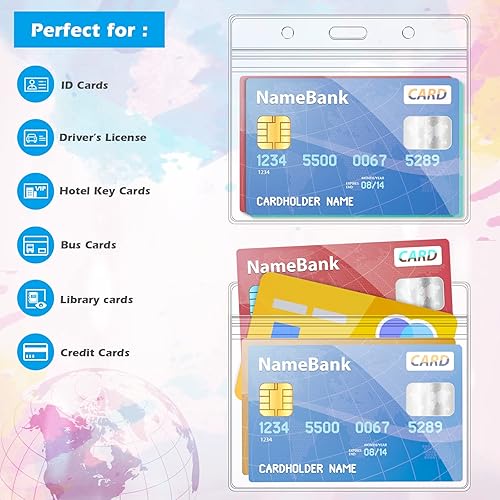 Miniatura 5 de 100 unidades de soportes horizontales de plástico transparente para tarjetas de identificación con nombre y 100 unidades de cordones azules planos