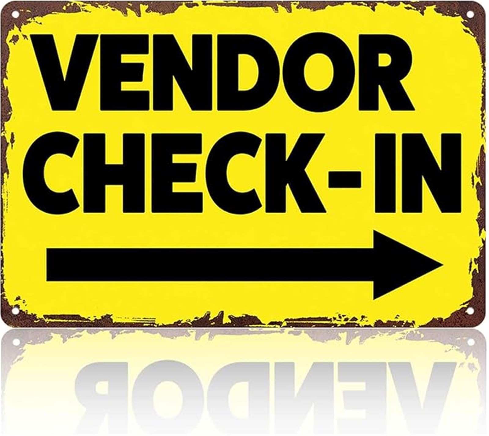 AUOQKQUT Vintage Tin Sign Vendor Check In Arrow Funny Retro Metal Sign for Office Warehouse Reception 8 X 12 in