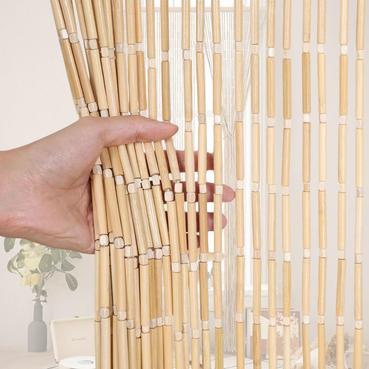 Rideau De Porte En Perles De Bois Naturel Et De Bambou 70x180cm 90x200cm 100x200cm 120x200cm Fait À La Main Perles De Bambou Et De Bois, Pour Chambre Balcon Diviseur Décoratif(Natural,120x200cm)