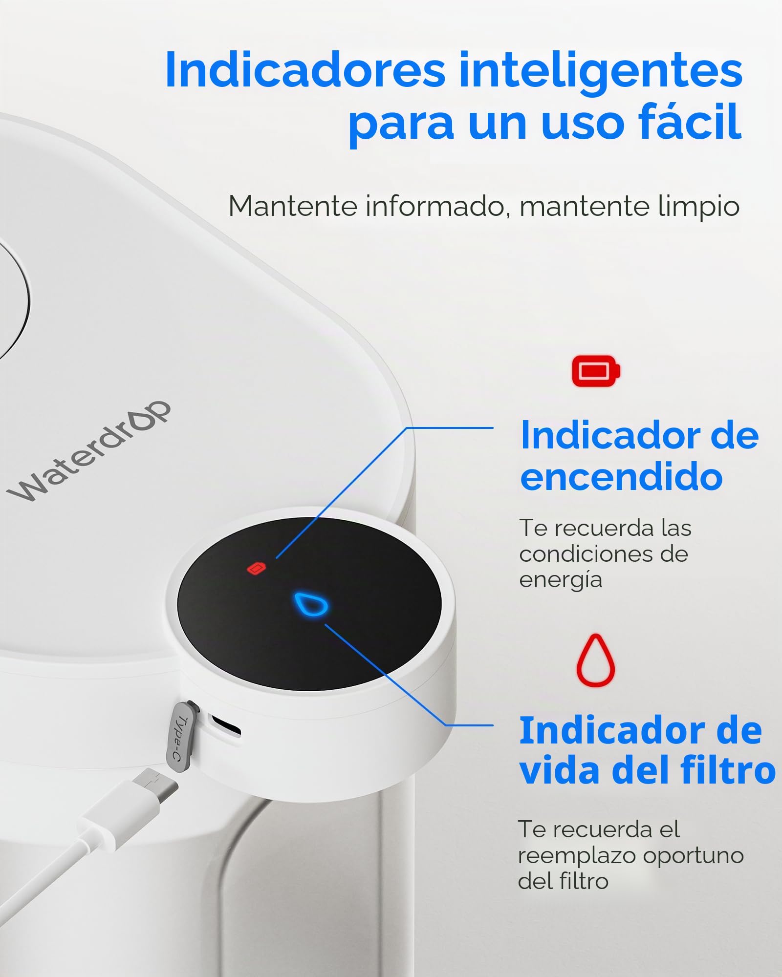 Waterdrop Dispensador de filtro de agua instantáneo TDS Reduction, jarra de filtro de agua recargable de 5 etapas, mejora instantáneamente el sabor
