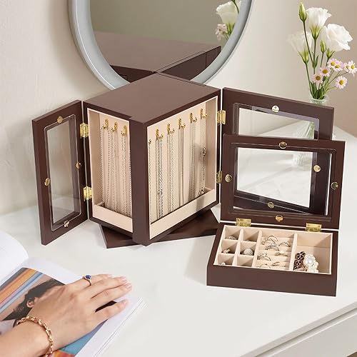 Miniatura 7 de Kendal Joyero giratorio de 360, joyero de madera para mujer, regalo de graduación, organizador sólido de joyería, regalos del día de la madre,