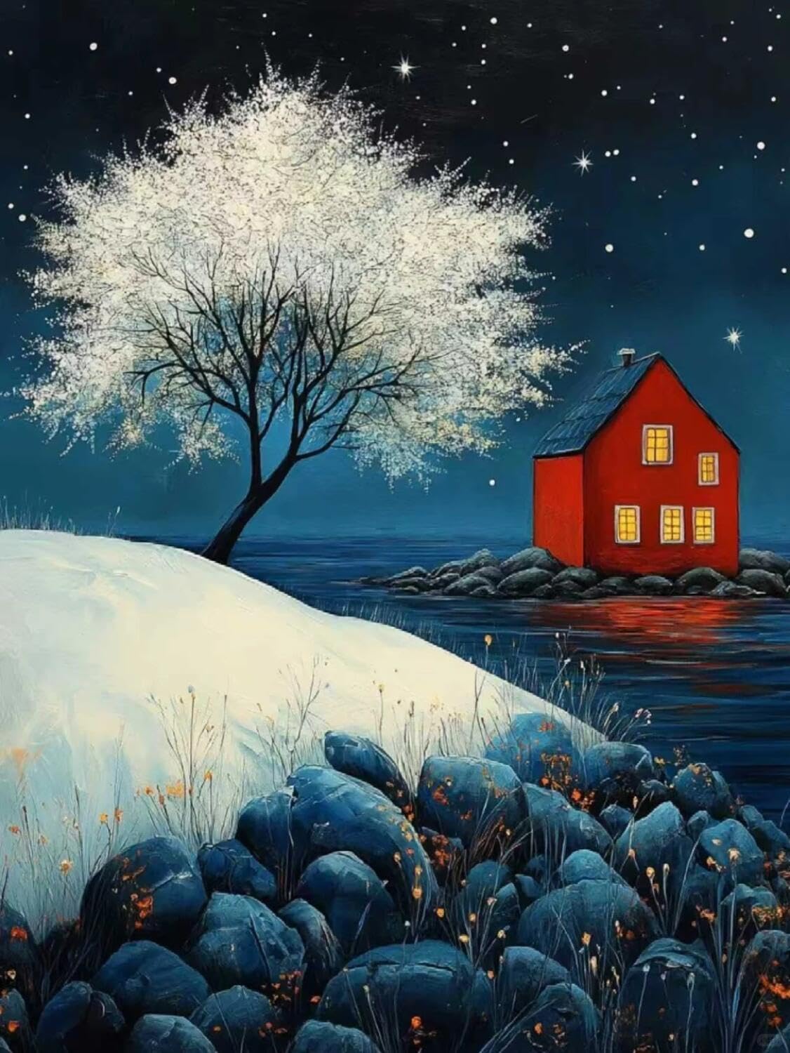 Rqwybcaxn Embroidery Beads Kit Starry Sky and Big Tree 40x50cm