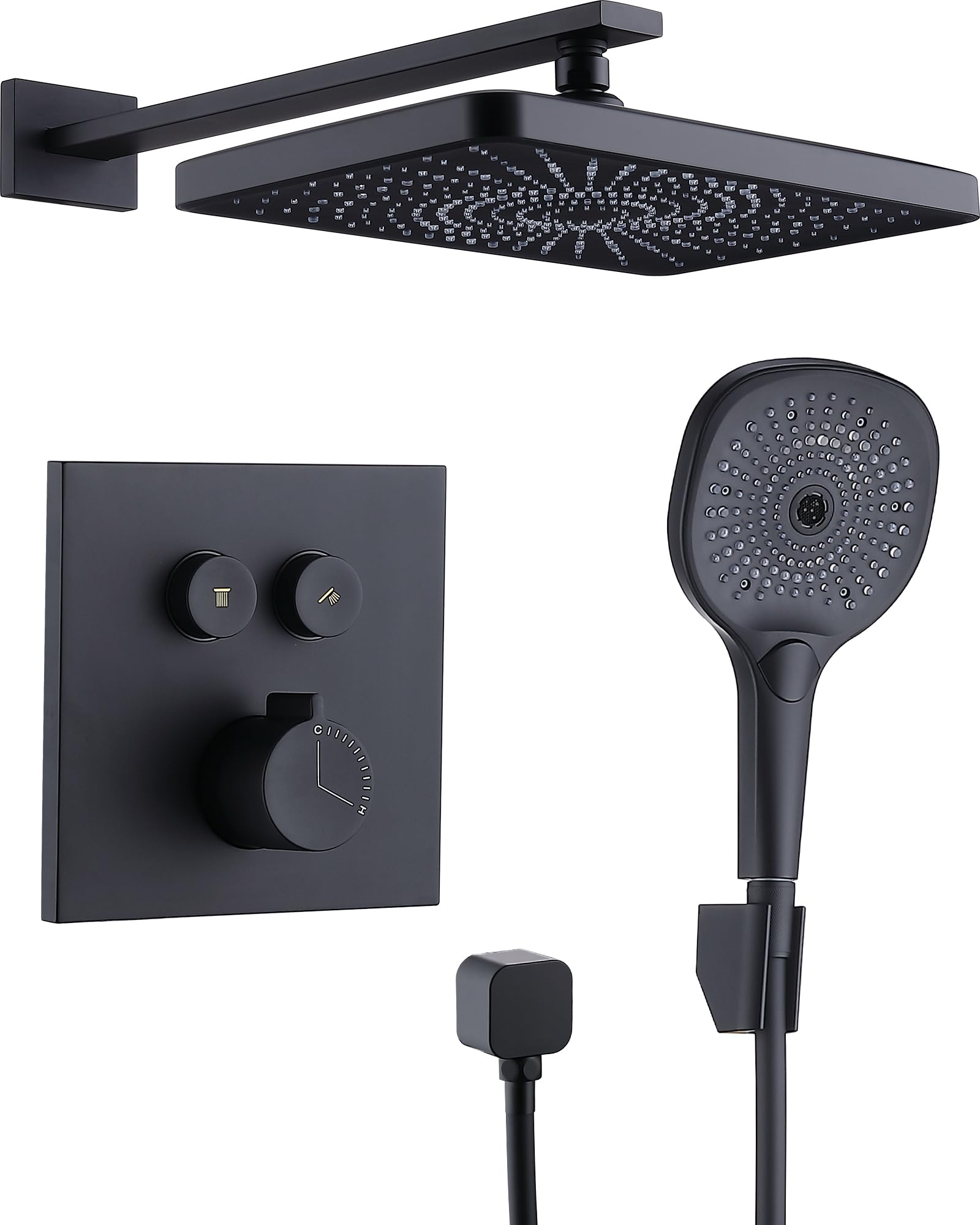 Système de douche luxe noir TRUSTMI grand pommeau effet pluie et douchette
