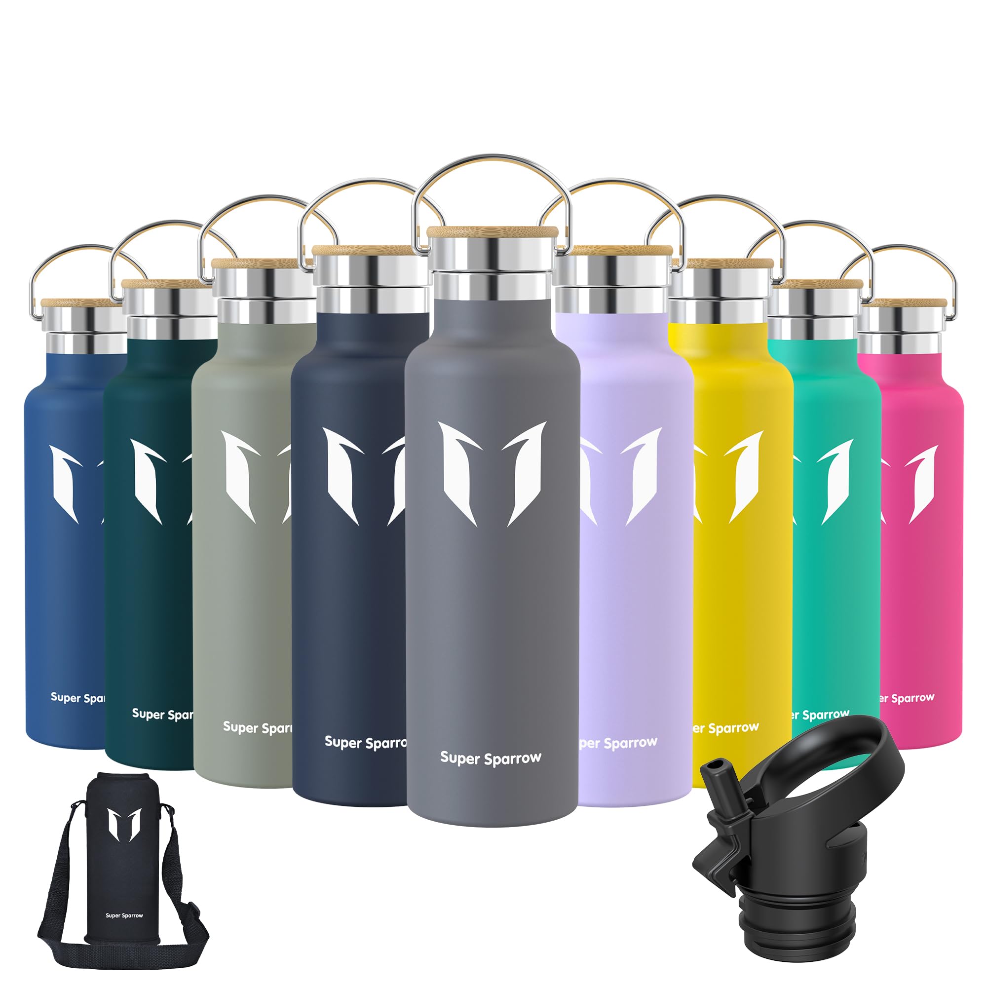 Super Sparrow Borraccia Termica - Bottiglia Termica Senza Perdite - 350ml/500ml/620ml/750ml/1L - Senza BPA Borracce Bambini - Per Scuola, Sport, Campeggio, Palestra, Ciclismo - Con 2 Tappi